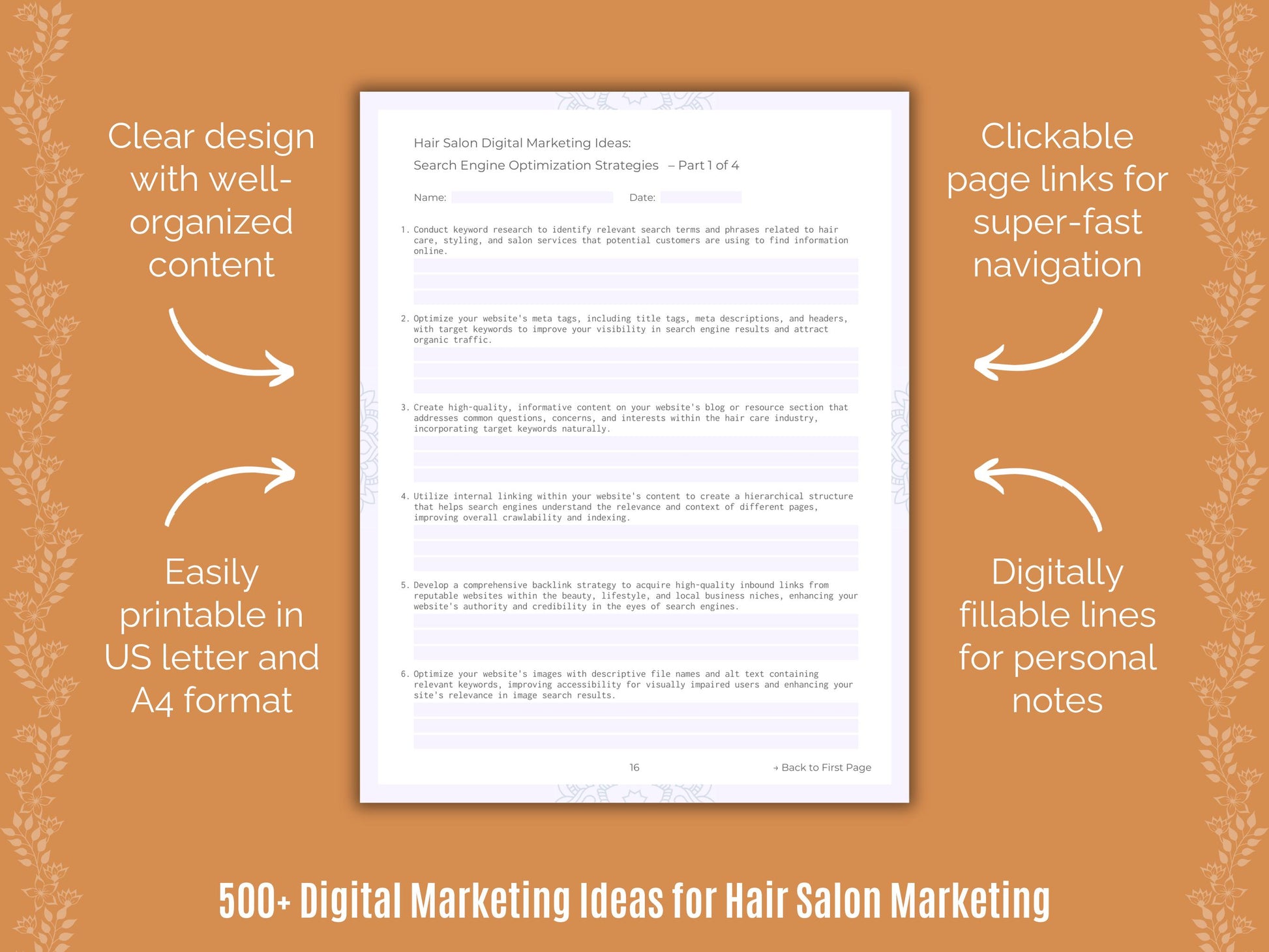 Hair Salon Digital Marketing Ideas Worksheets