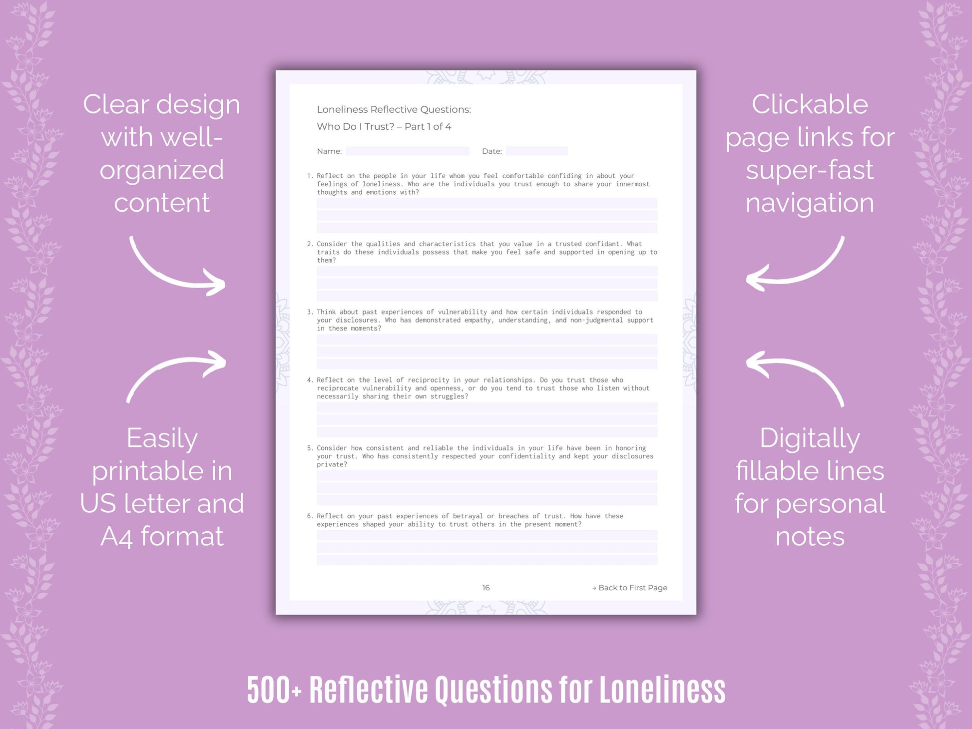 Loneliness Reflective Questions Worksheets