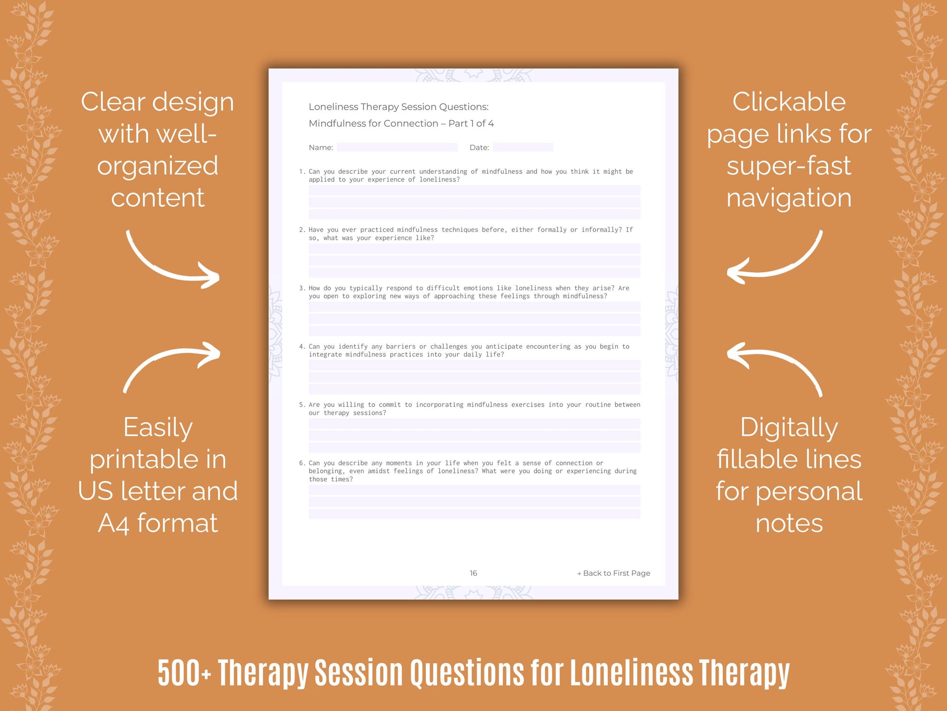 Loneliness Therapy Session Questions Workbook