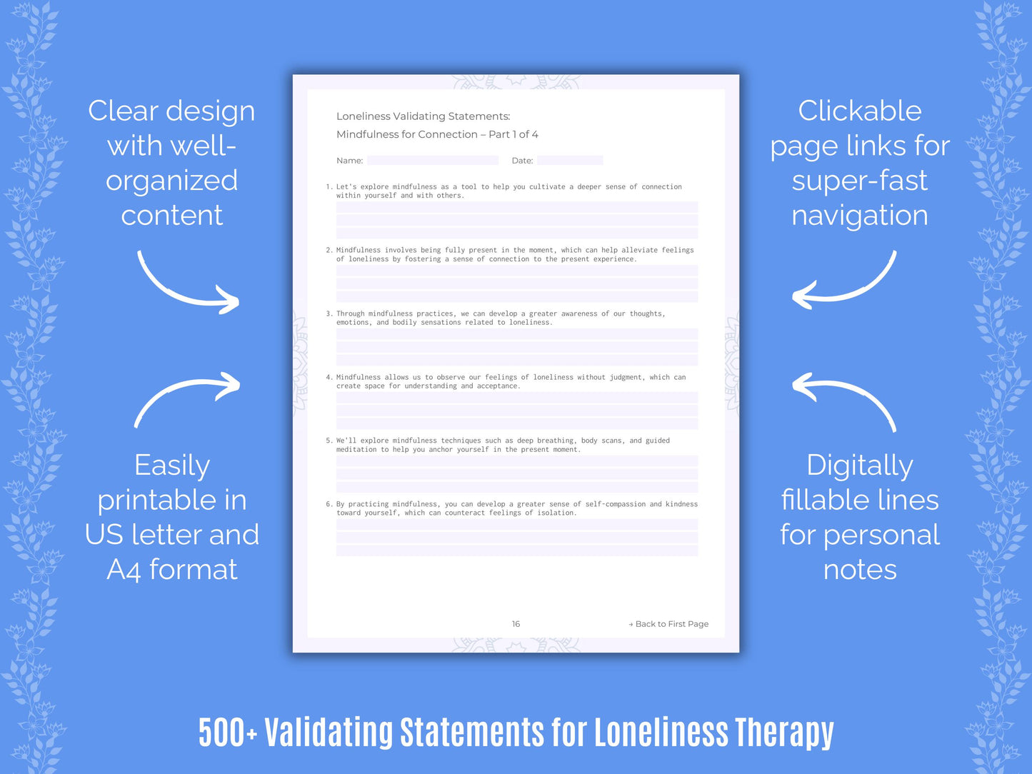 Loneliness Validating Therapy Statements Workbook