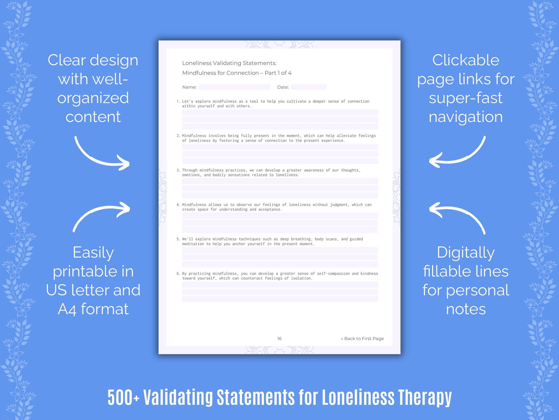 Loneliness Validating Therapy Statements Workbook