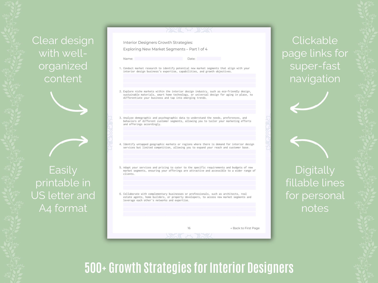 Interior Designers Growth Strategies Worksheets