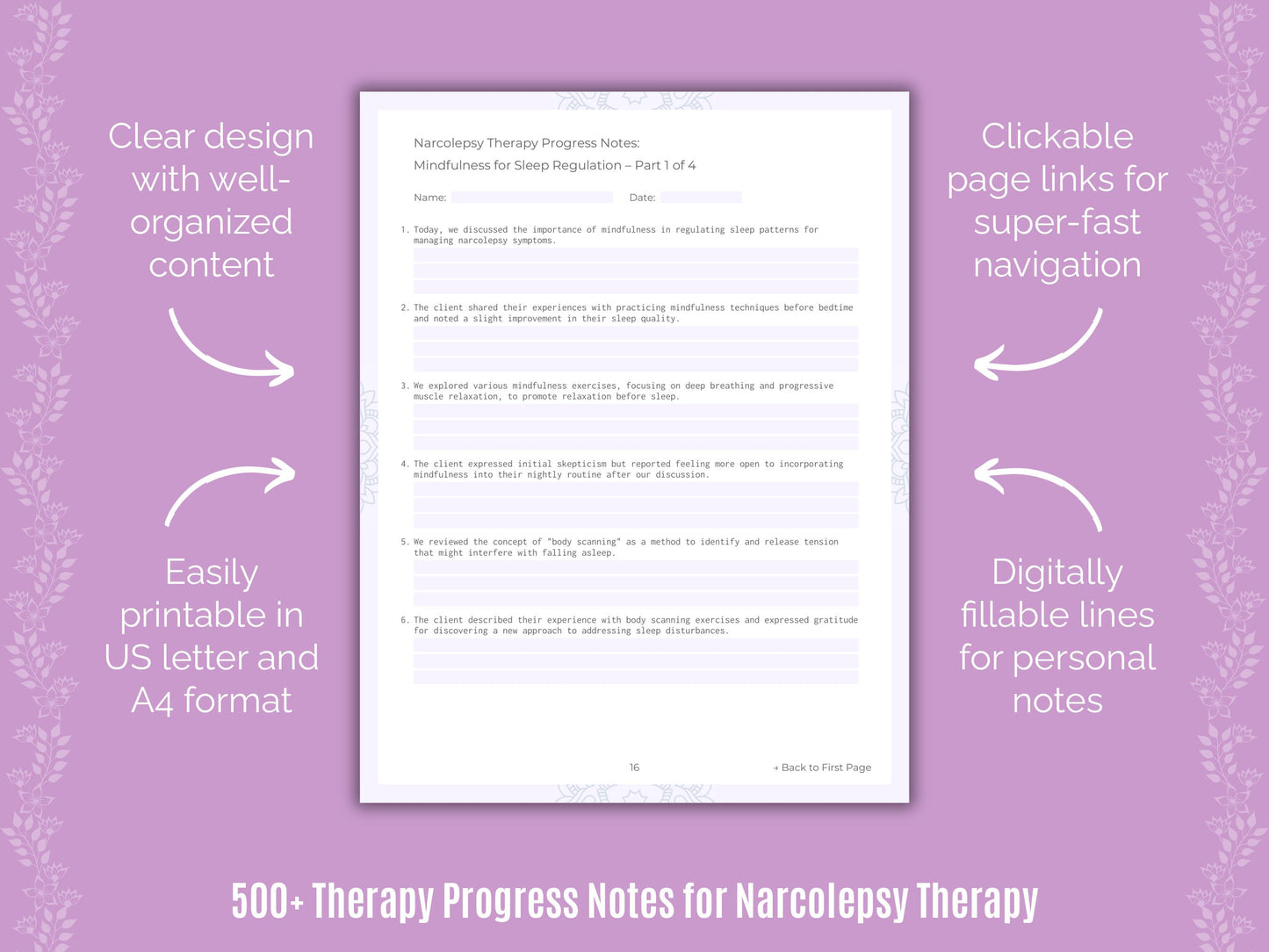 Narcolepsy Therapy Progress Notes Workbook
