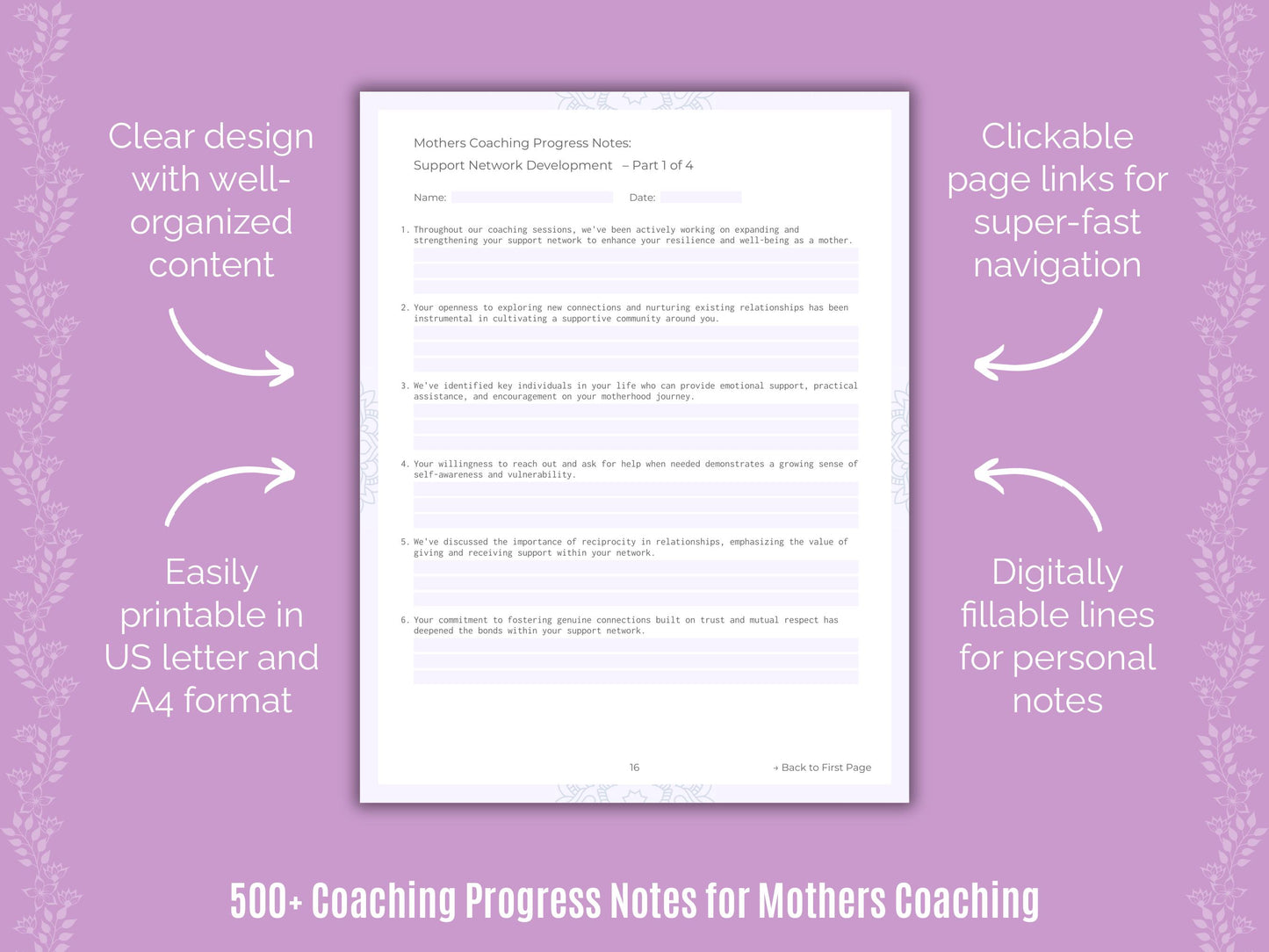 Mothers Coaching Progress Notes Worksheets