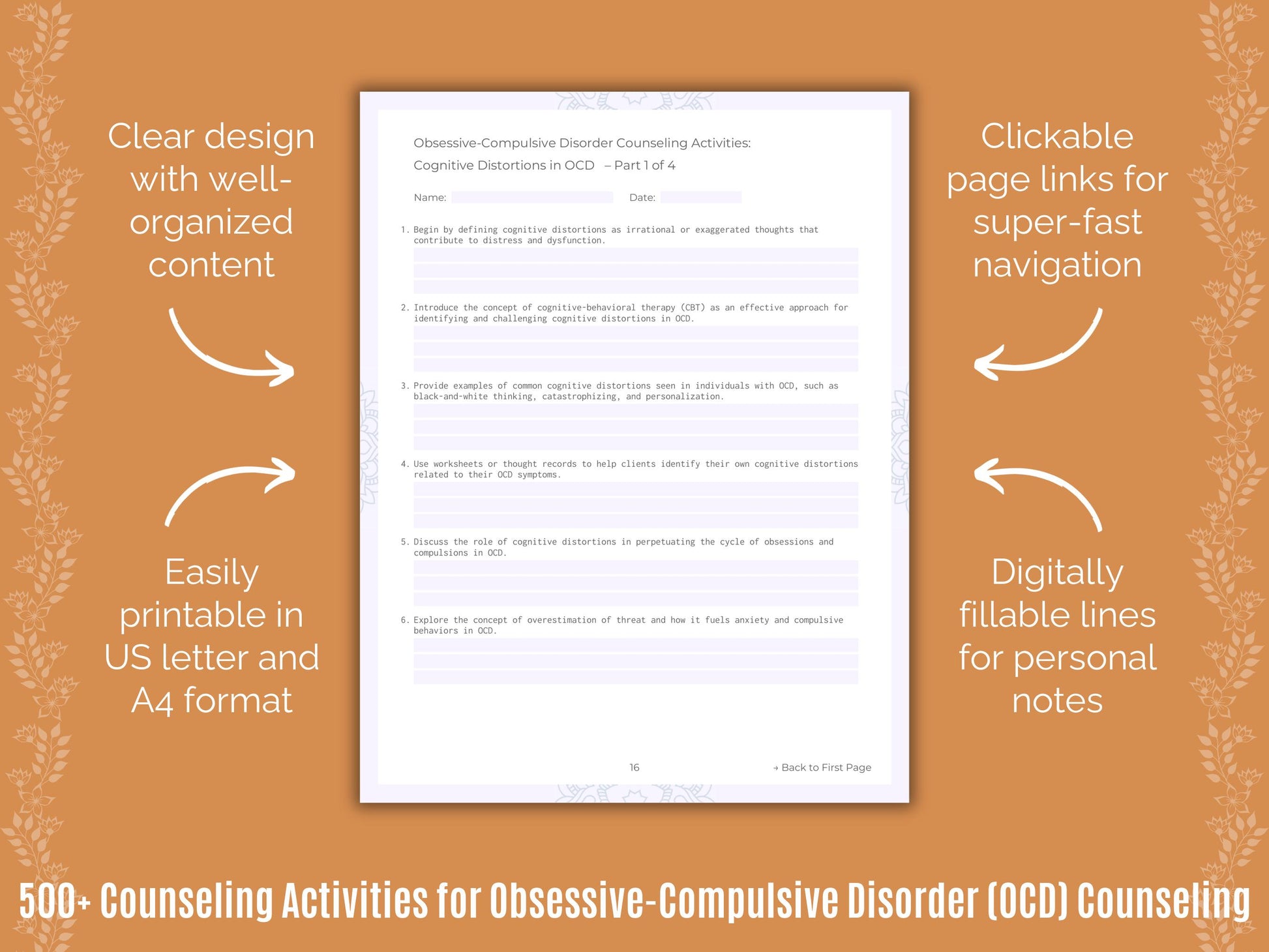 Obsessive-Compulsive Disorder (OCD) Counseling Worksheets
