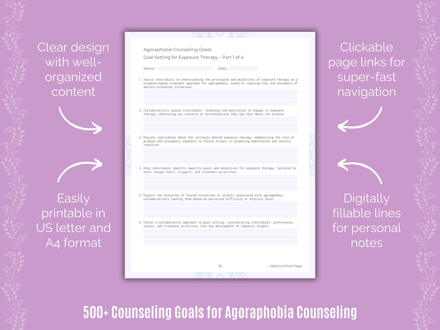 Agoraphobia Counseling Worksheets