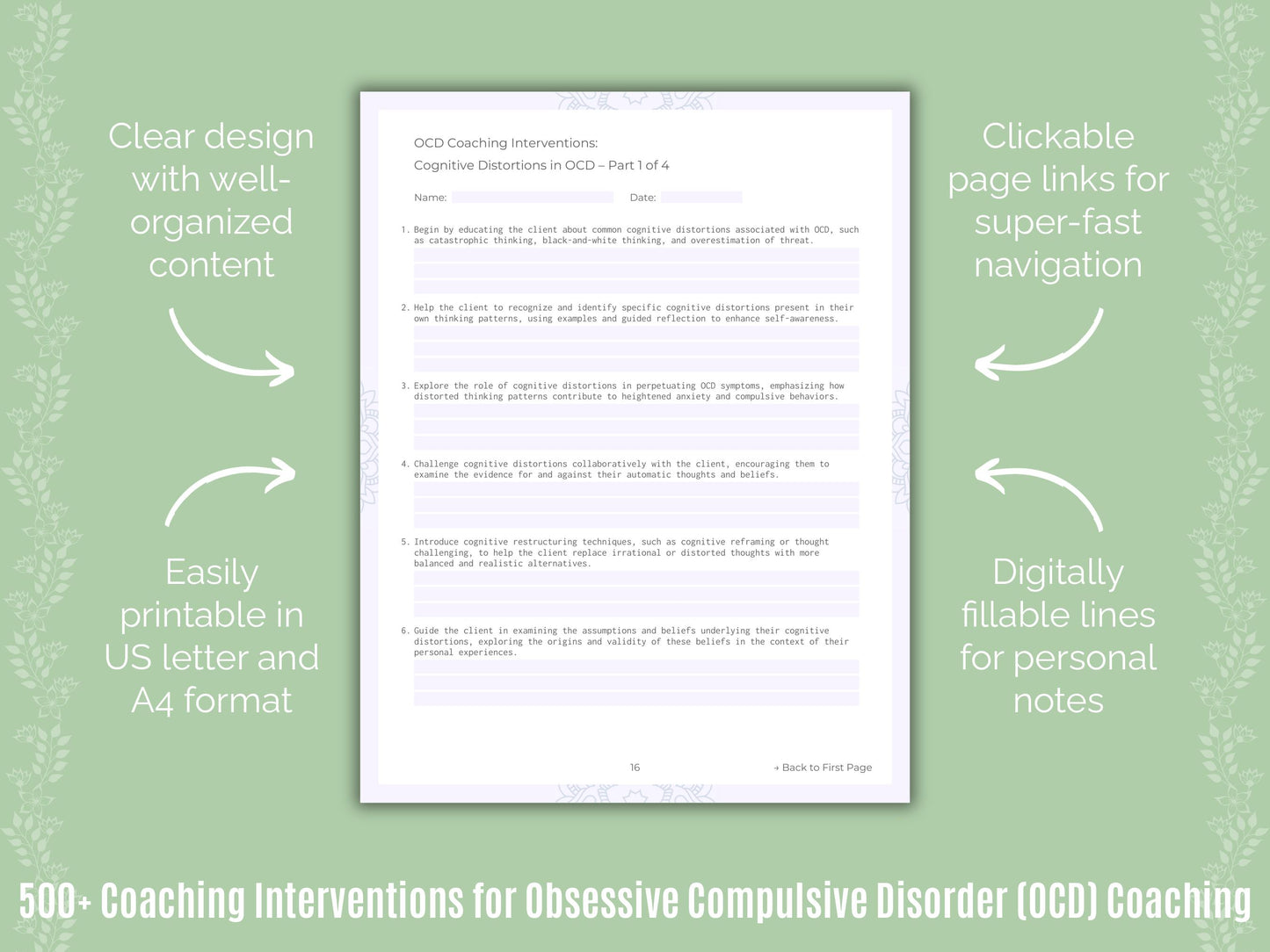 Obsessive Compulsive Disorder (OCD) Coaching Worksheets