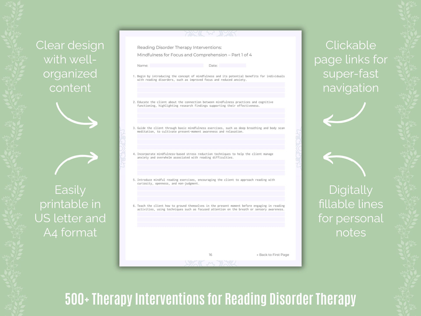 Reading Disorder Therapy Interventions Workbook