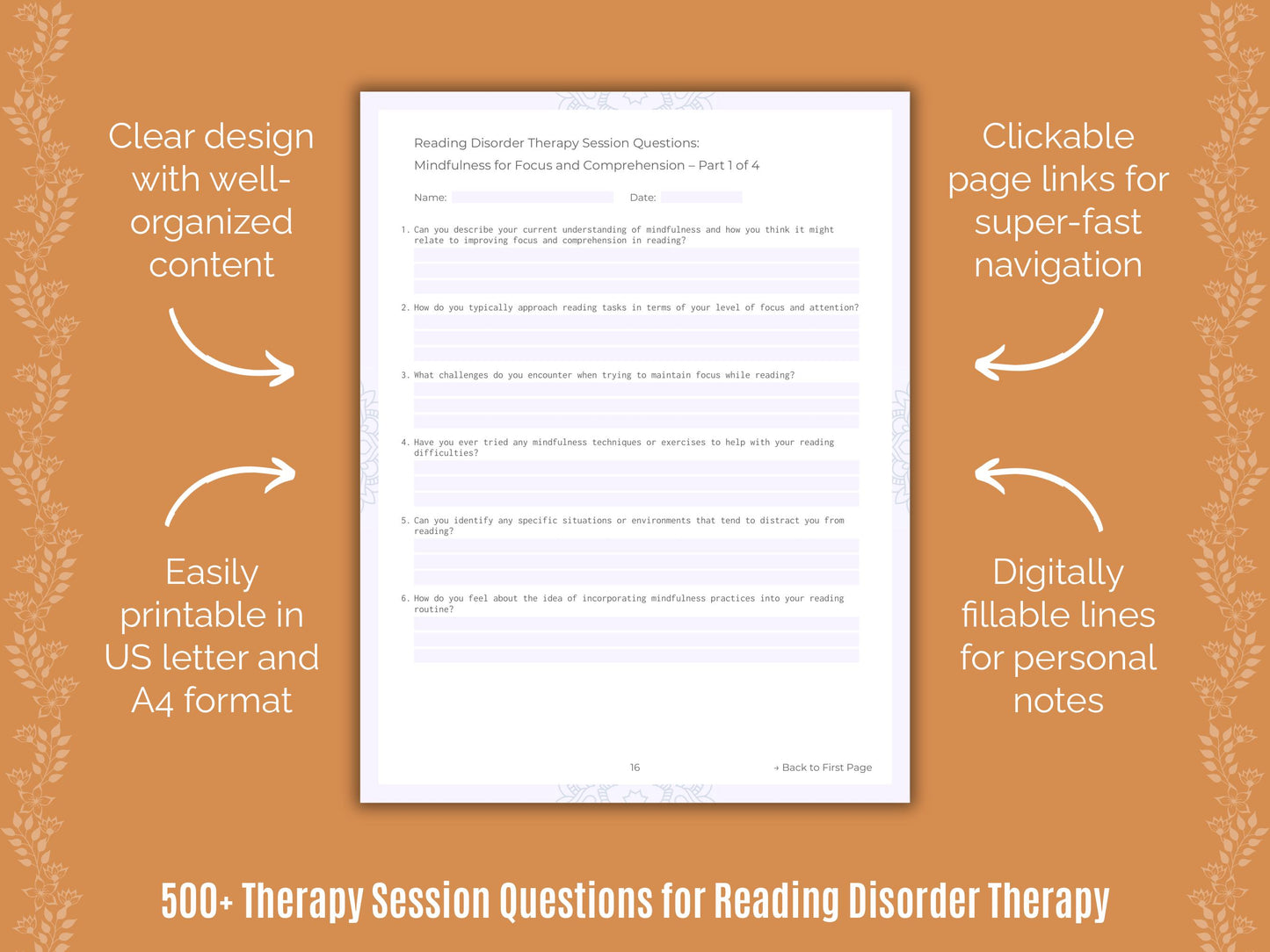 Reading Disorder Therapy Session Questions Workbook
