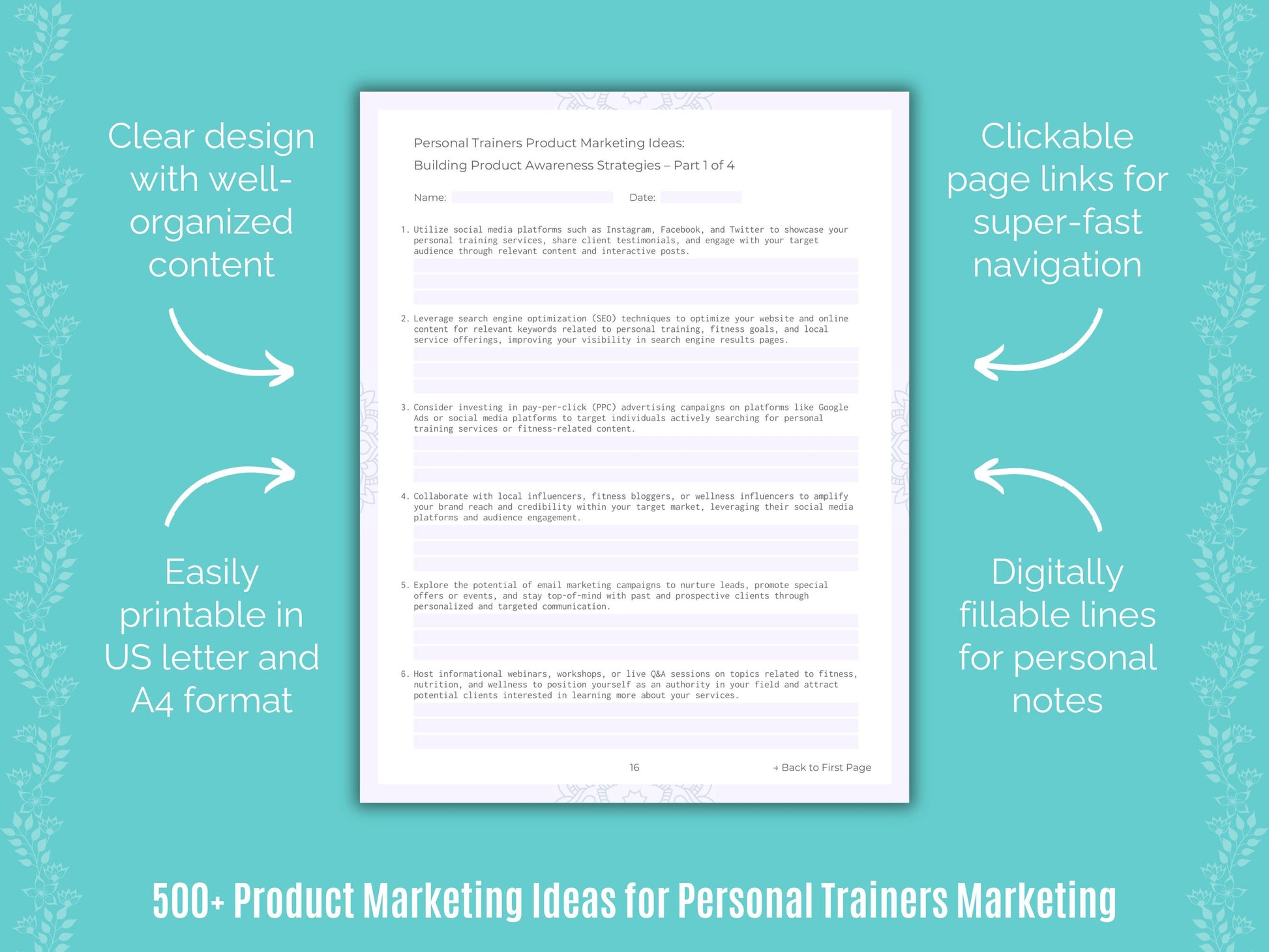 Personal Trainers Product Marketing Ideas Workbook