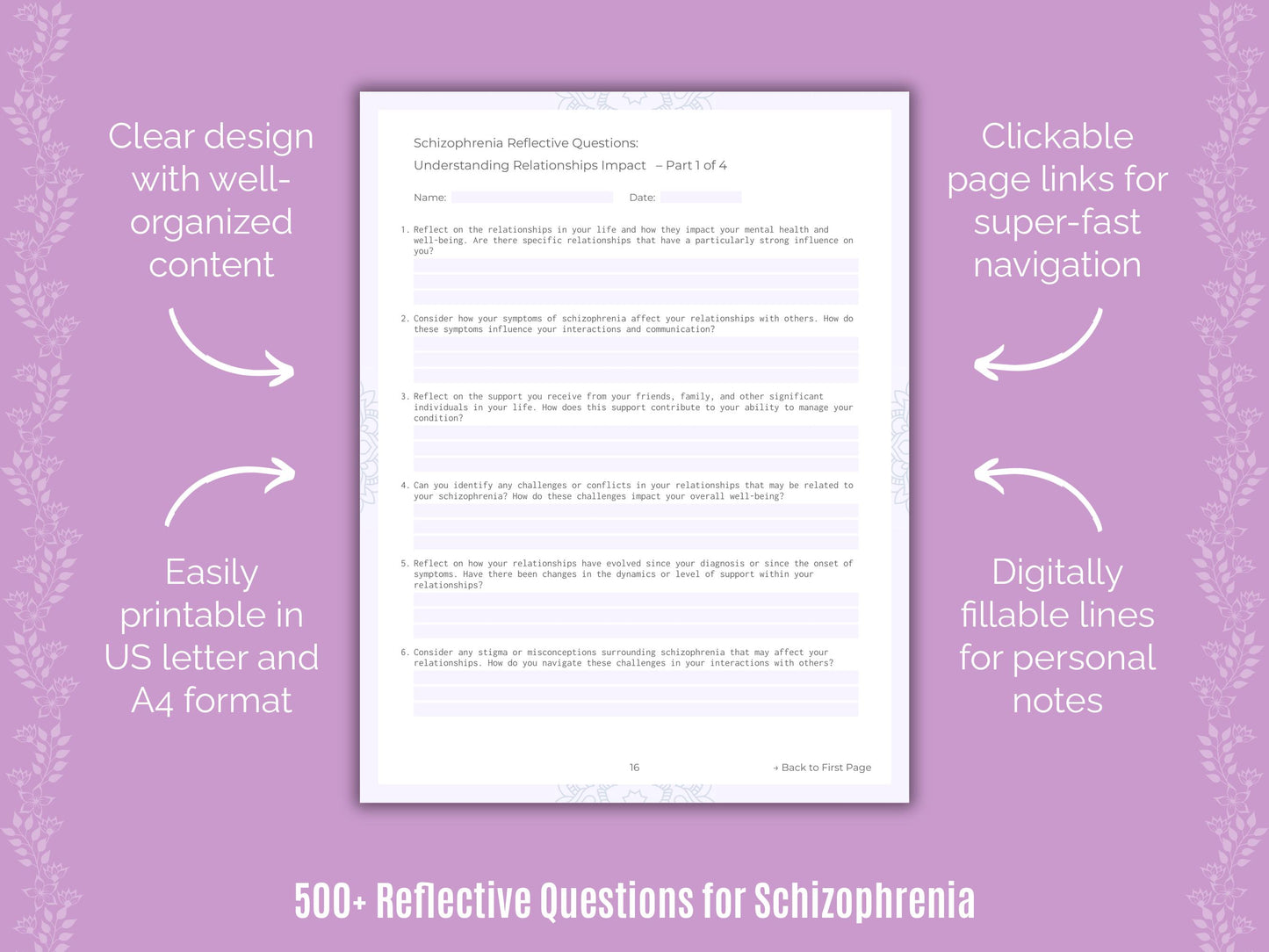 Schizophrenia Reflective Questions Worksheets