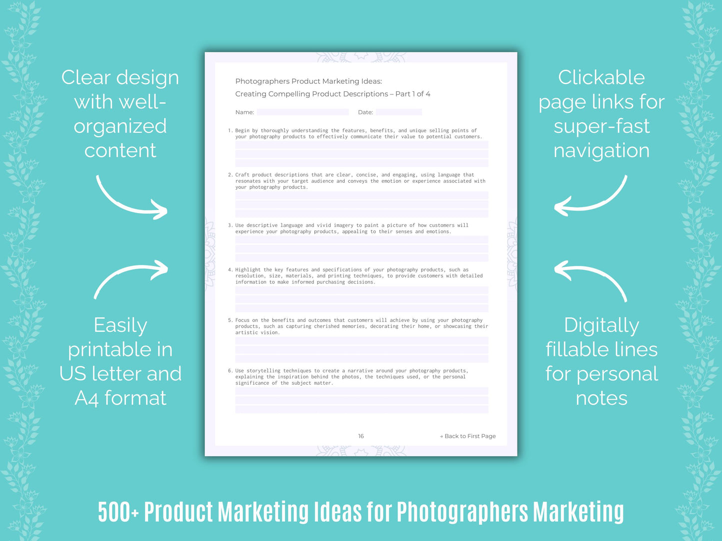 Photographers Product Marketing Ideas Workbook