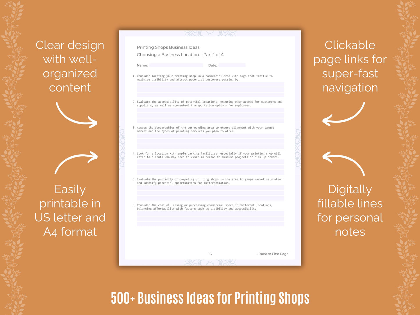 Printing Shops Business Worksheets