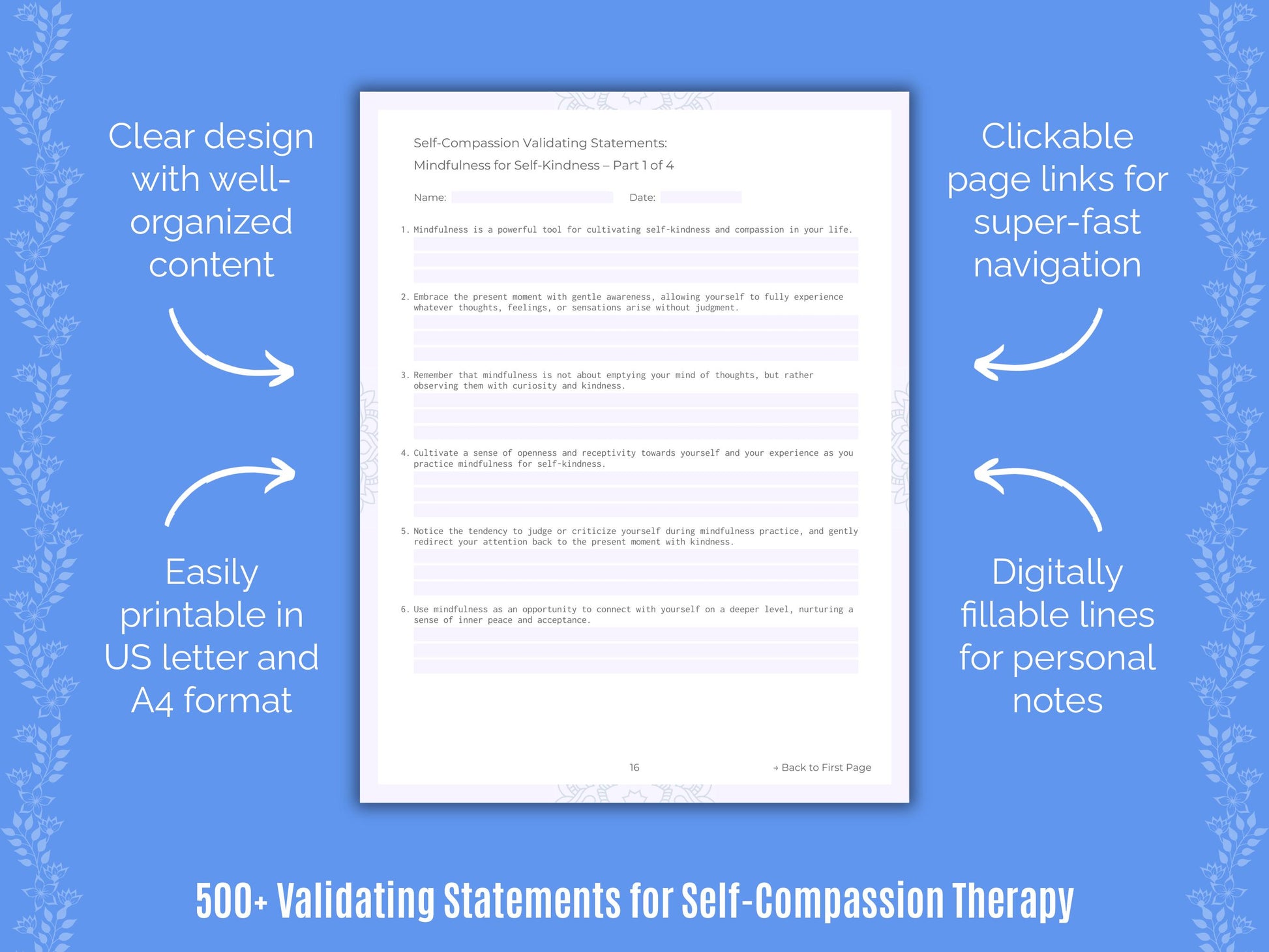 Self-Compassion Validating Therapy Statements Workbook