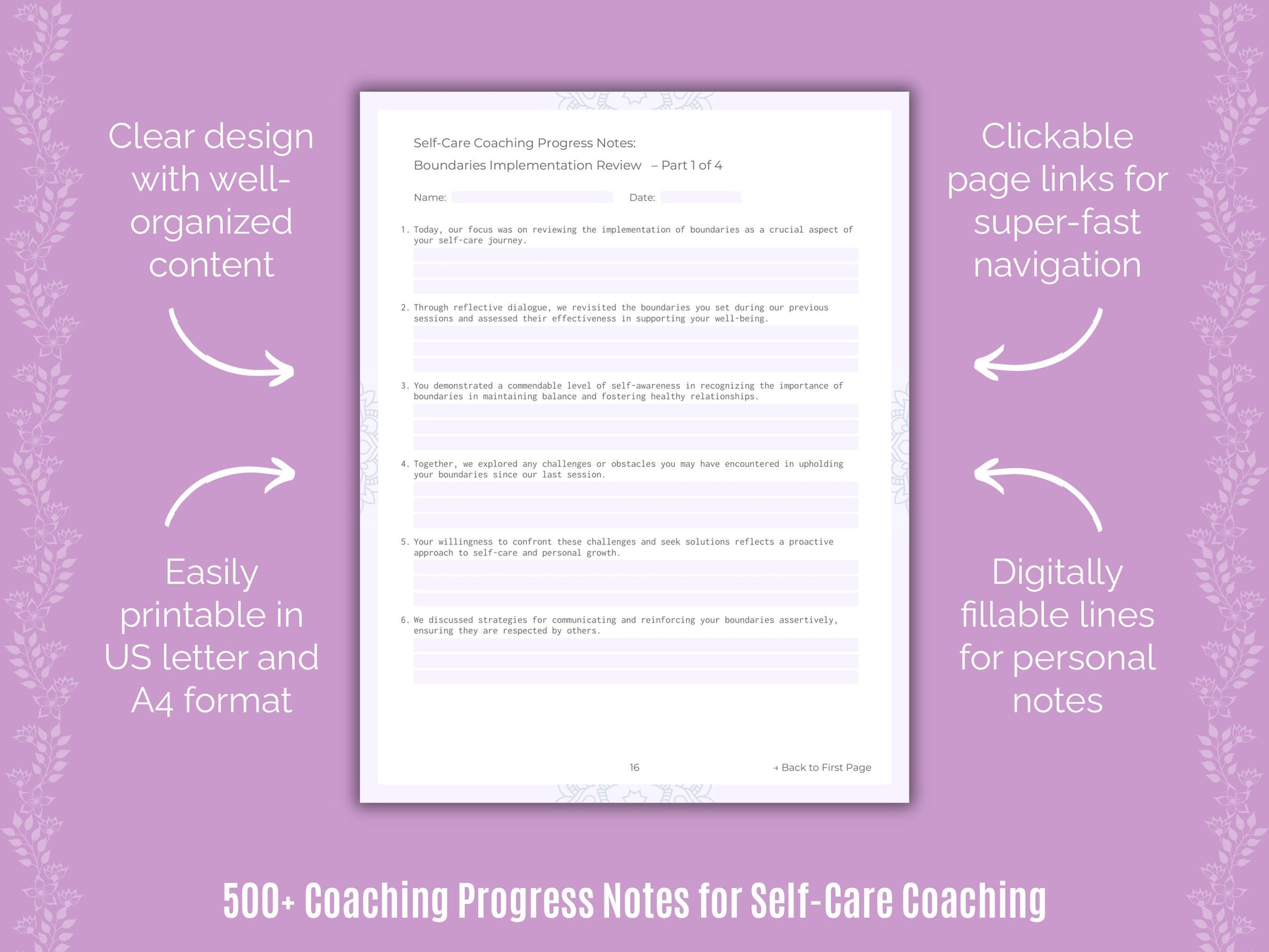 Self-Care Coaching Progress Notes