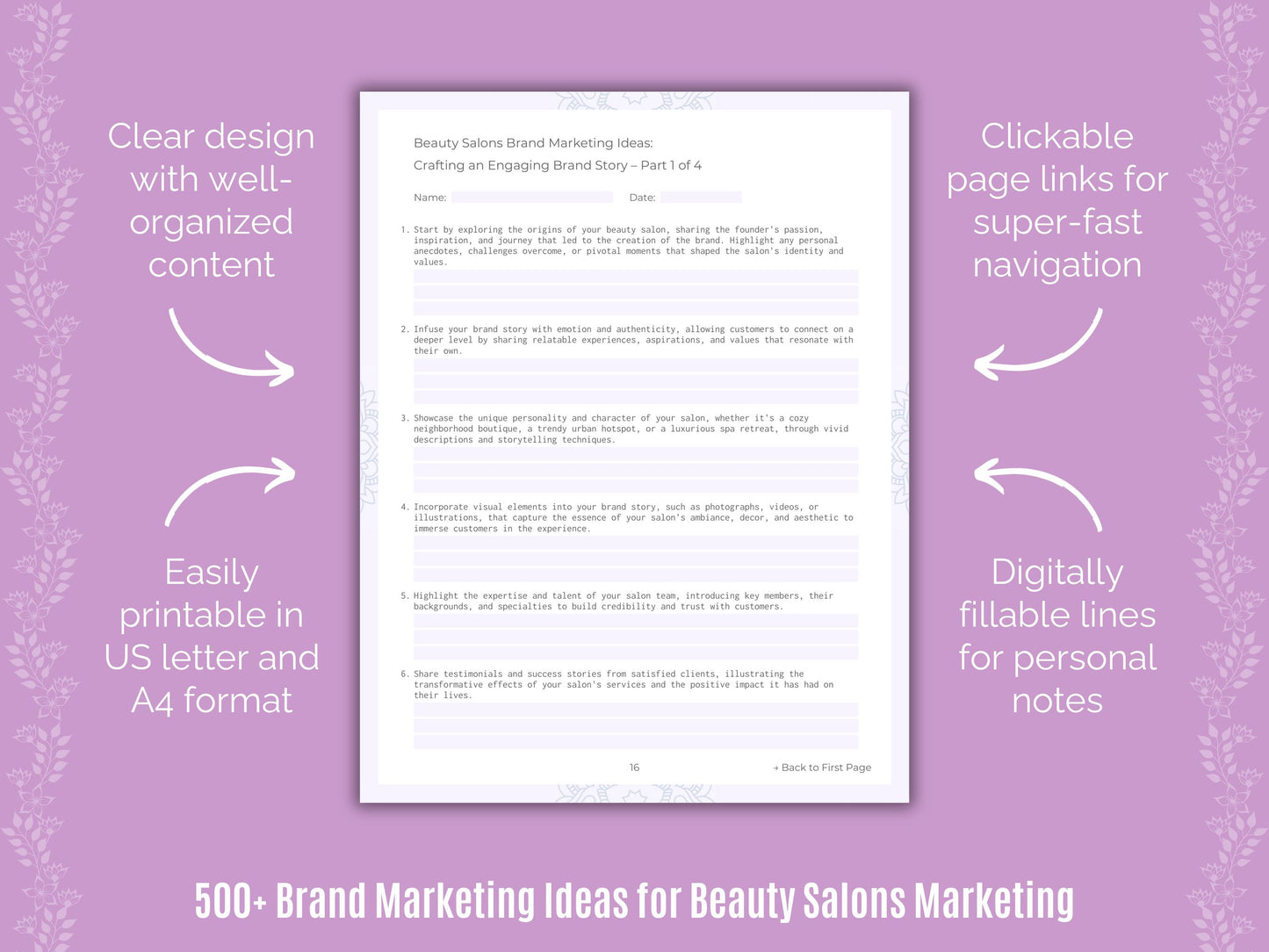 Beauty Salons Brand Marketing Ideas Worksheets