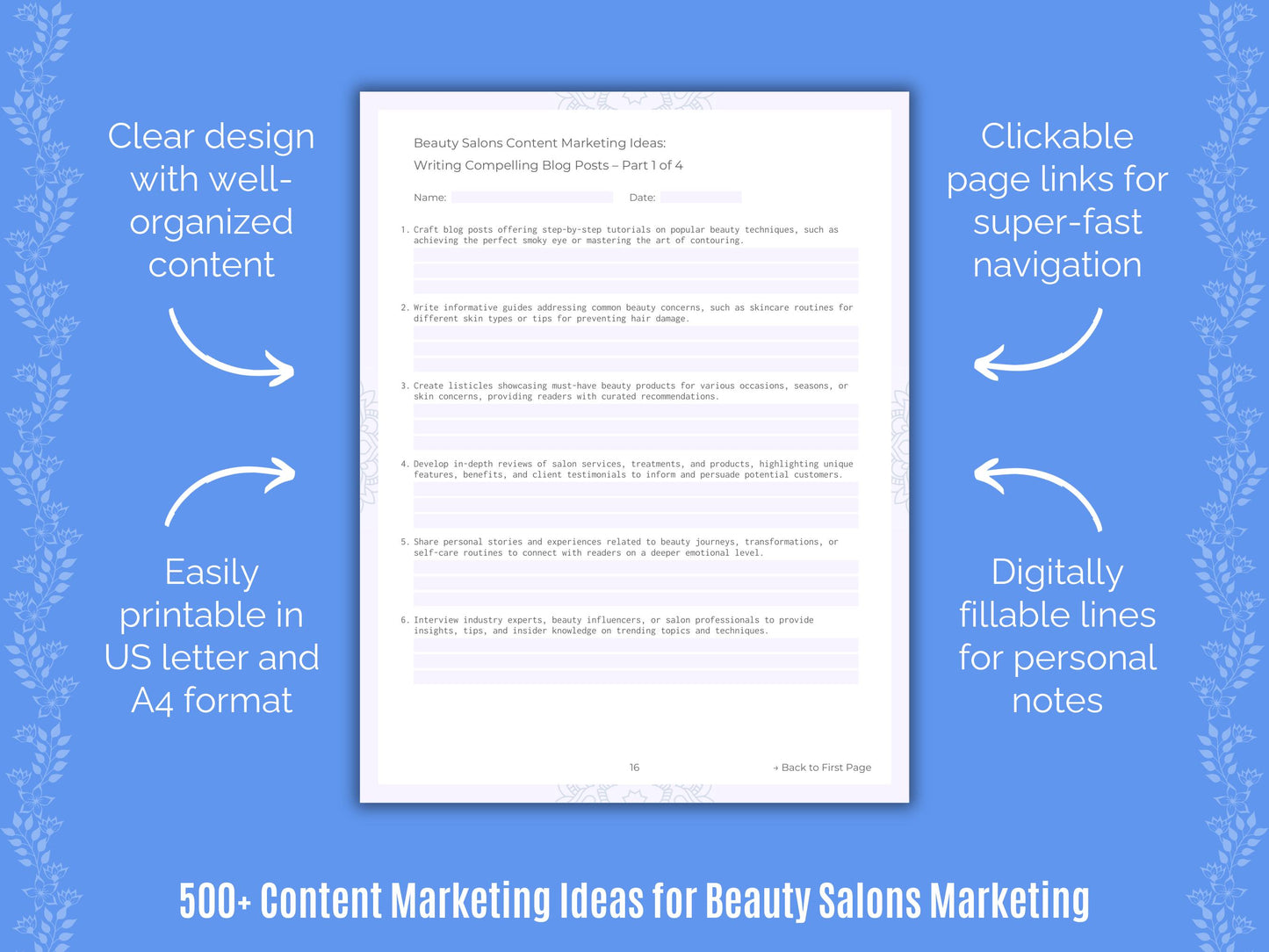 Beauty Salons Content Marketing Ideas Worksheets