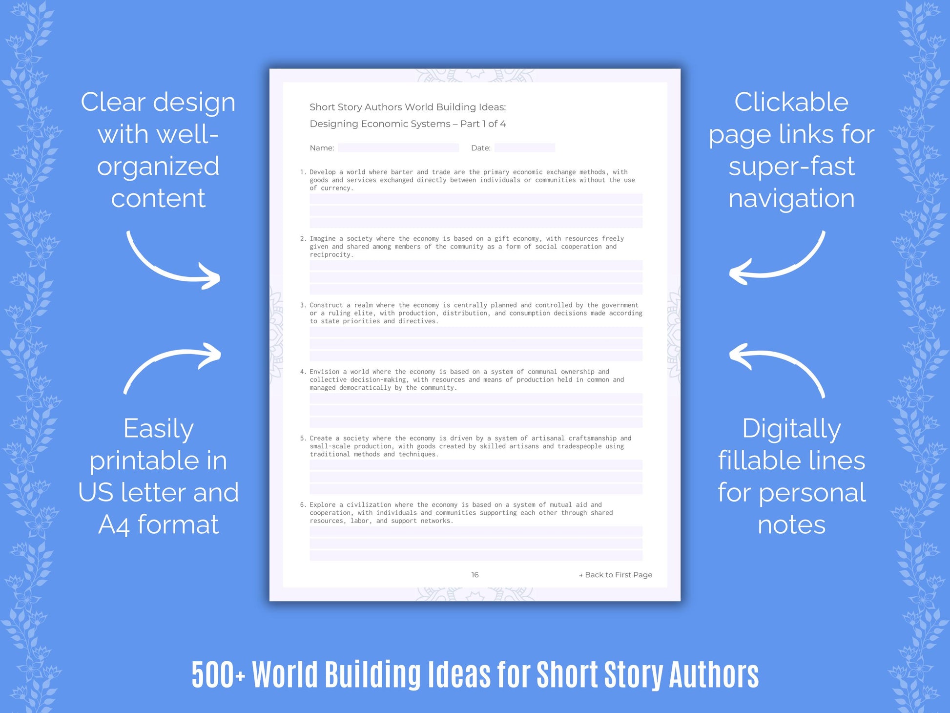 Short Story Authors World Building Ideas Workbook