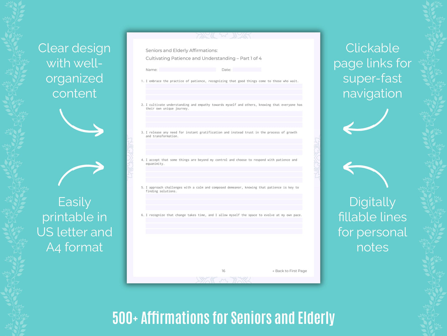 Seniors and Elderly Affirmations Worksheets