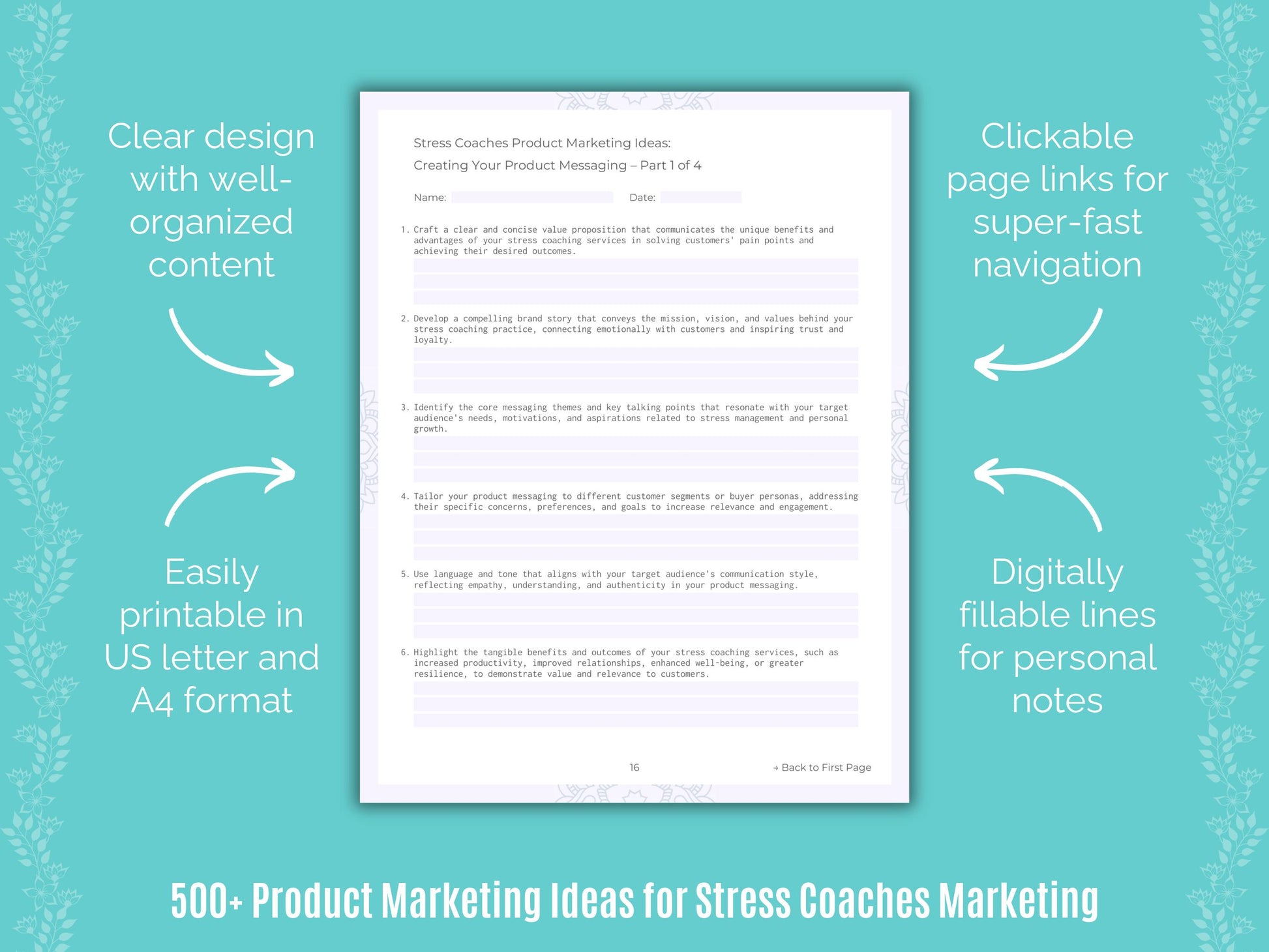 Stress Coaches Product Marketing Ideas Workbook