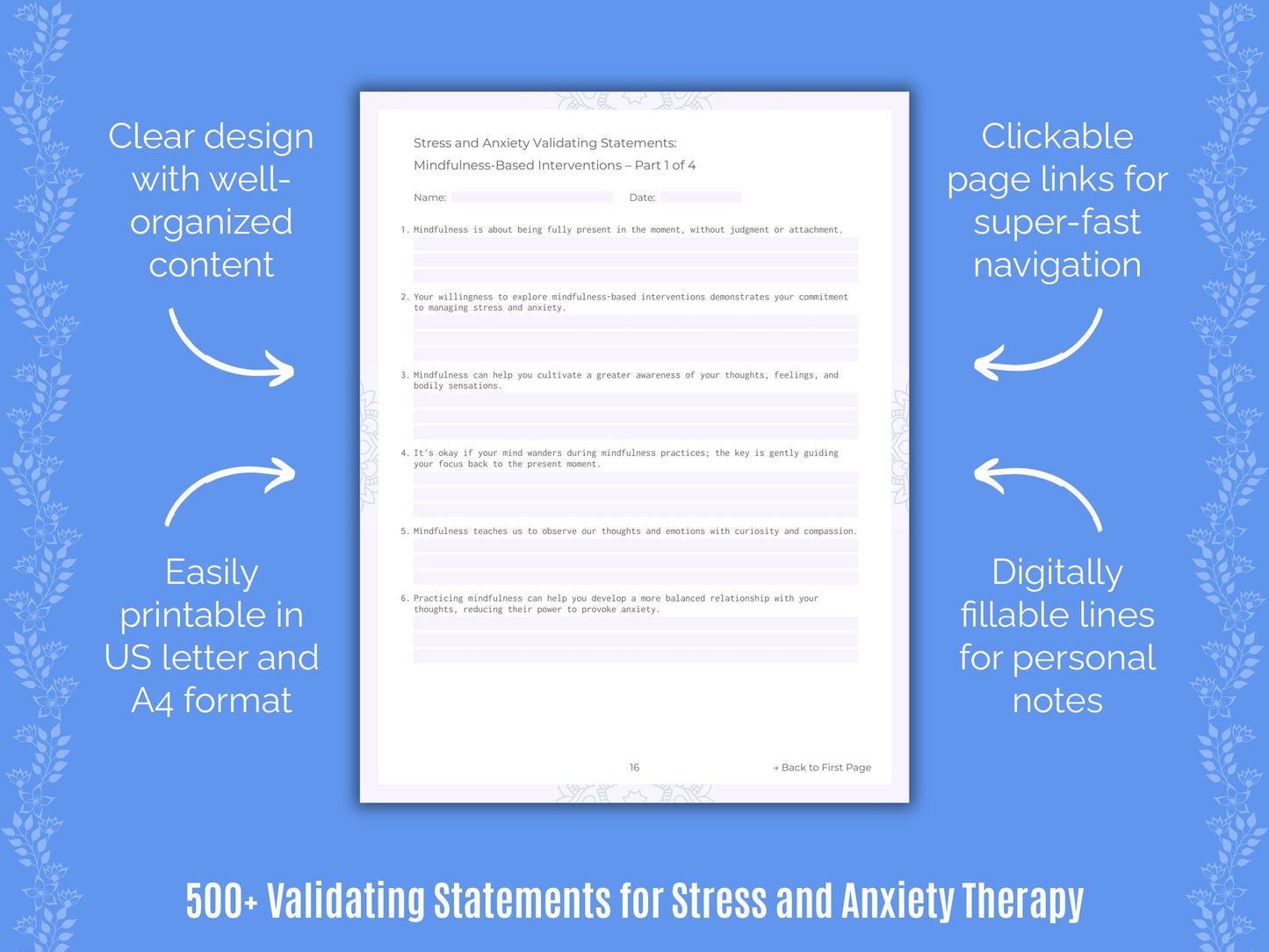 Stress and Anxiety Validating Therapy Statements Resource