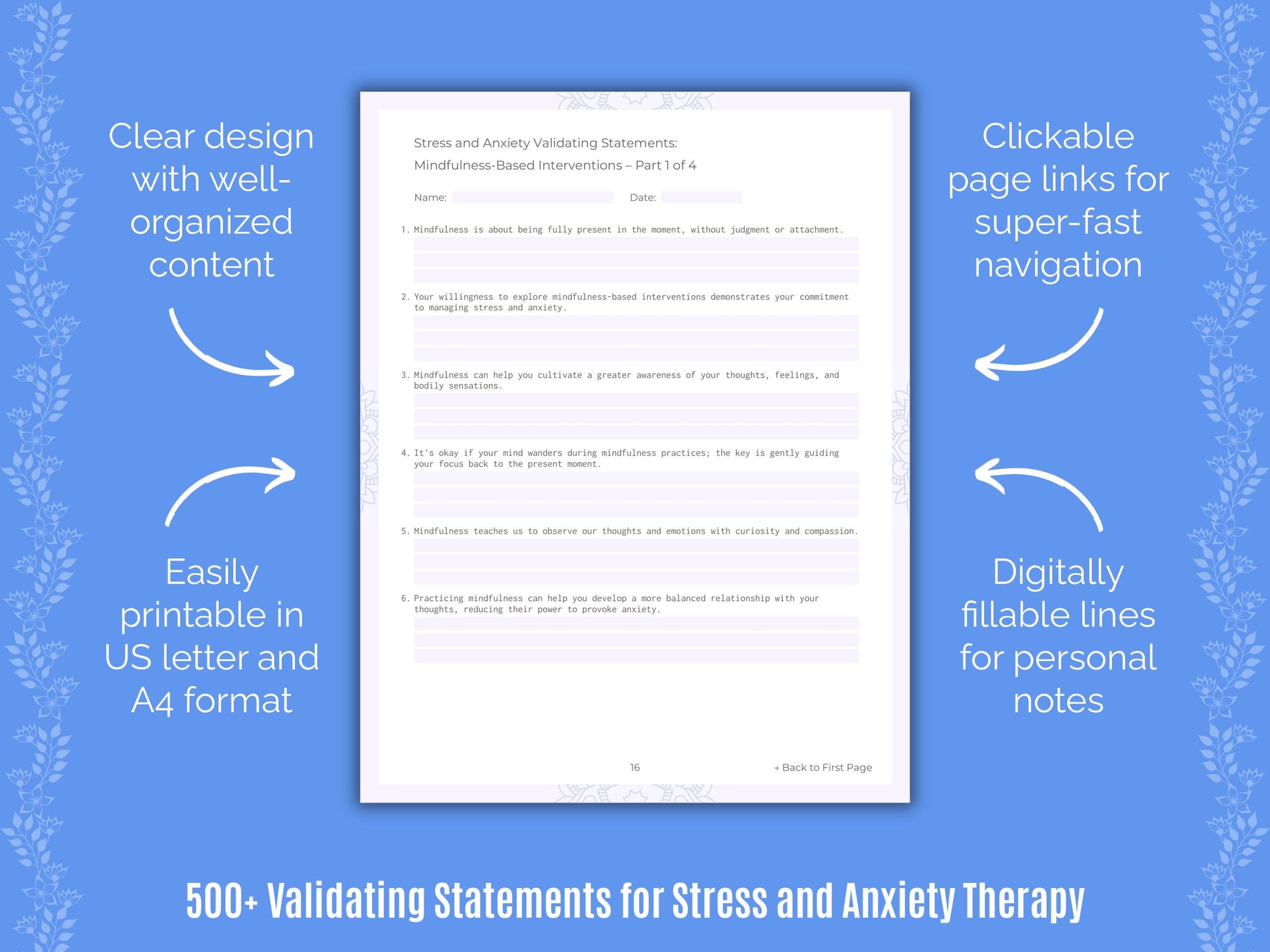 Stress and Anxiety Validating Therapy Statements Resource