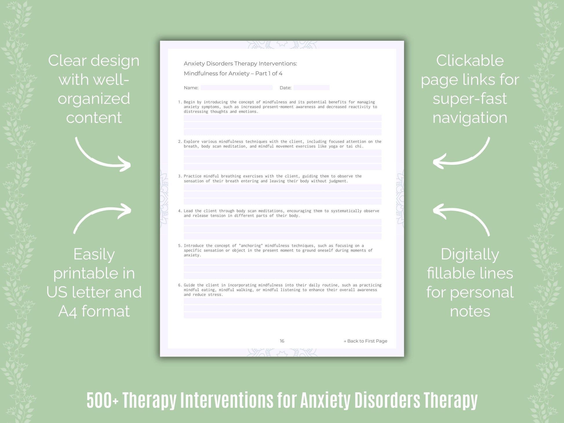 Anxiety Disorders Therapy Worksheets