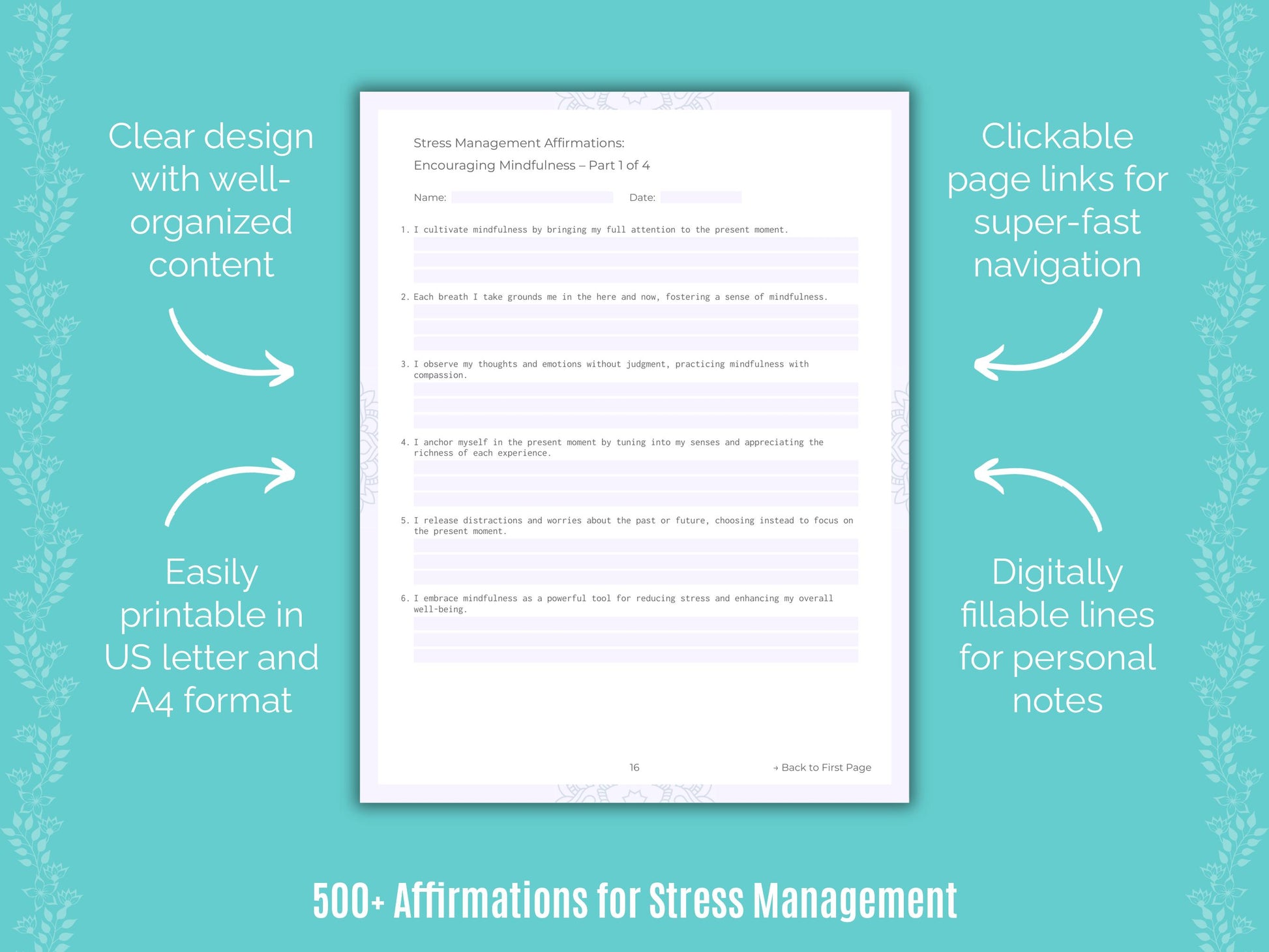Stress Management Affirmations Worksheets