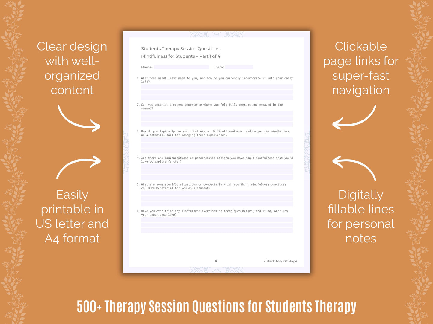 Students Therapy Session Questions Resource