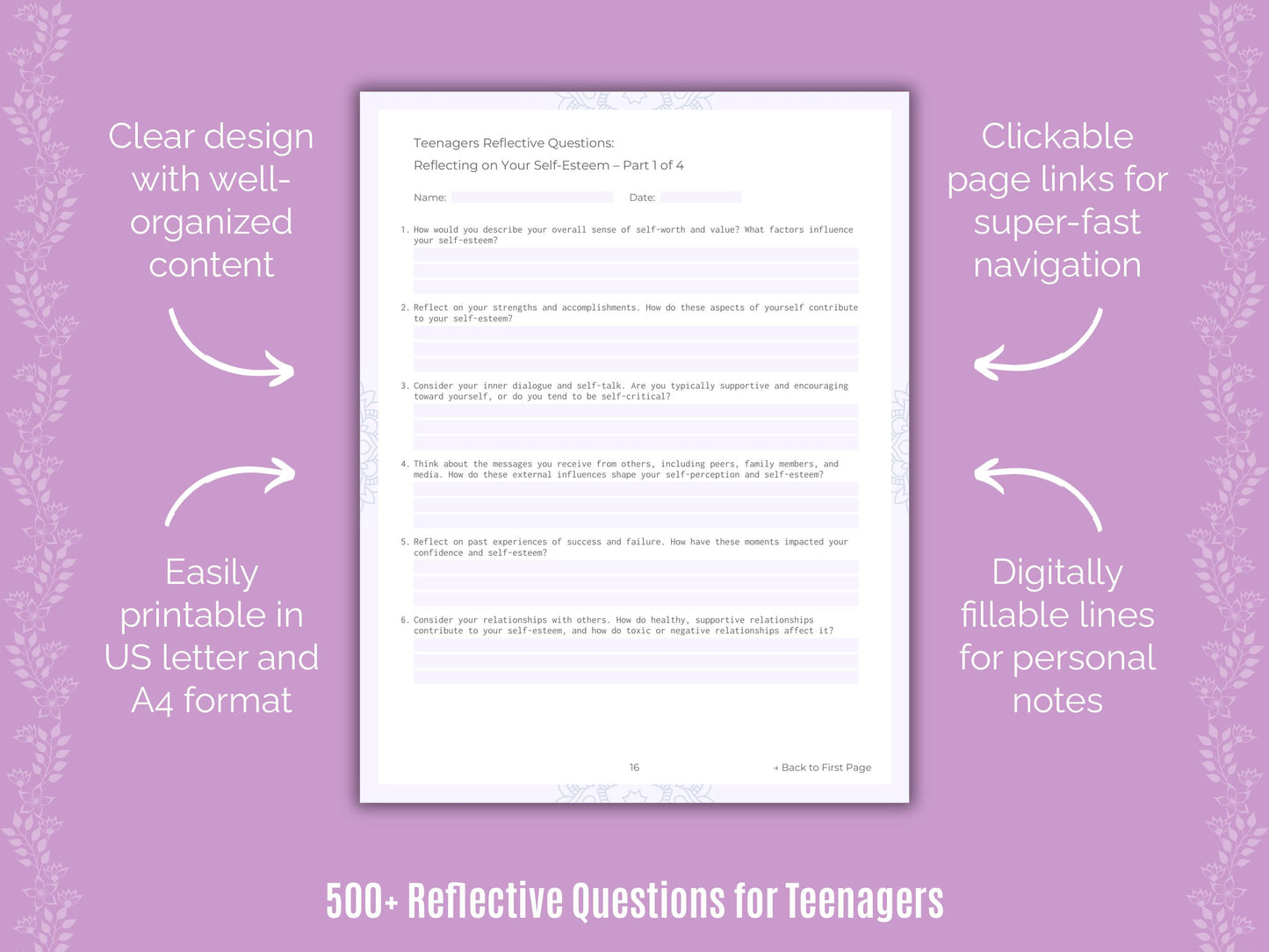 Teenagers Reflective Questions Worksheets