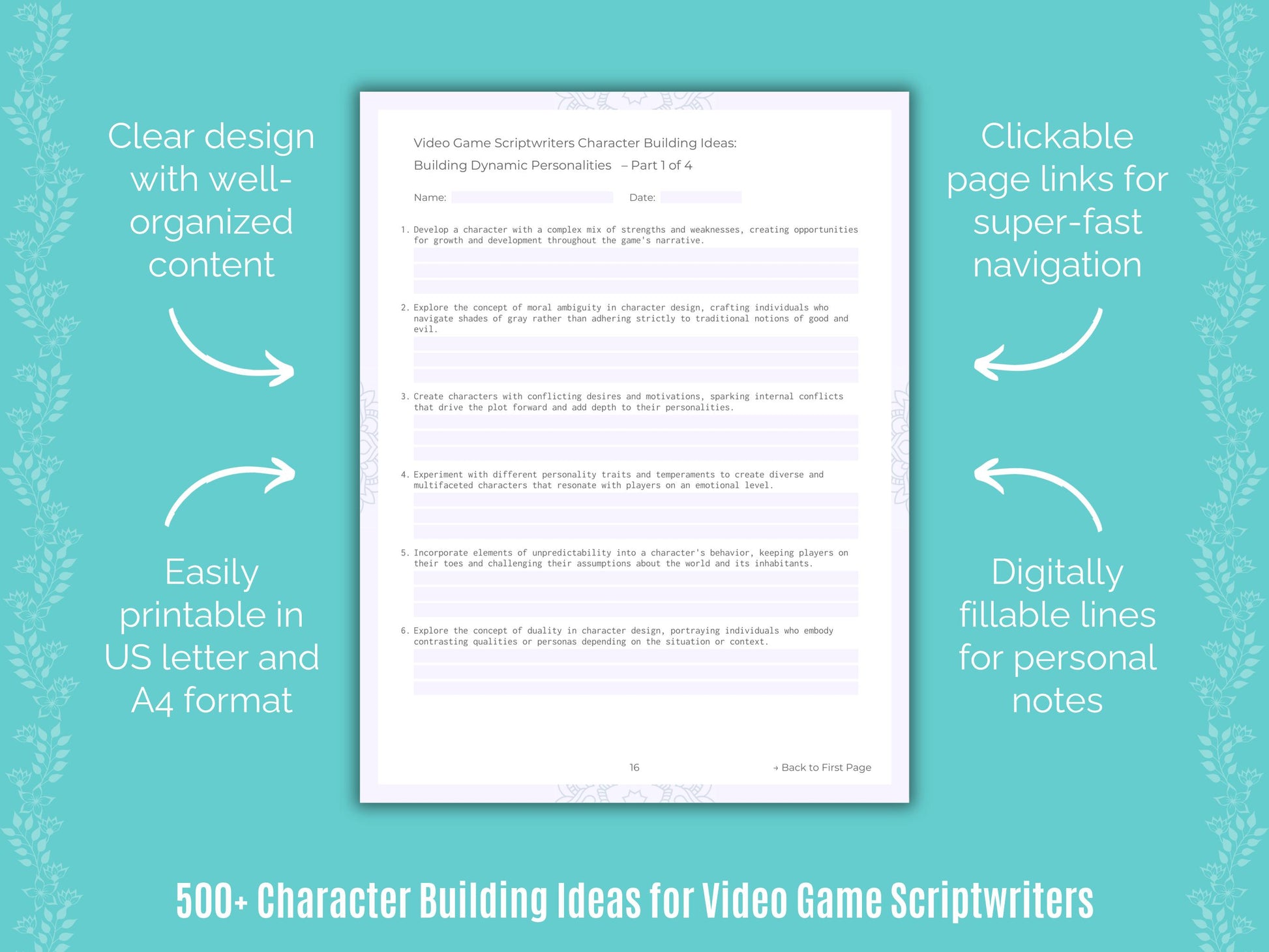 Video Game Scriptwriters Character Building Ideas Workbook