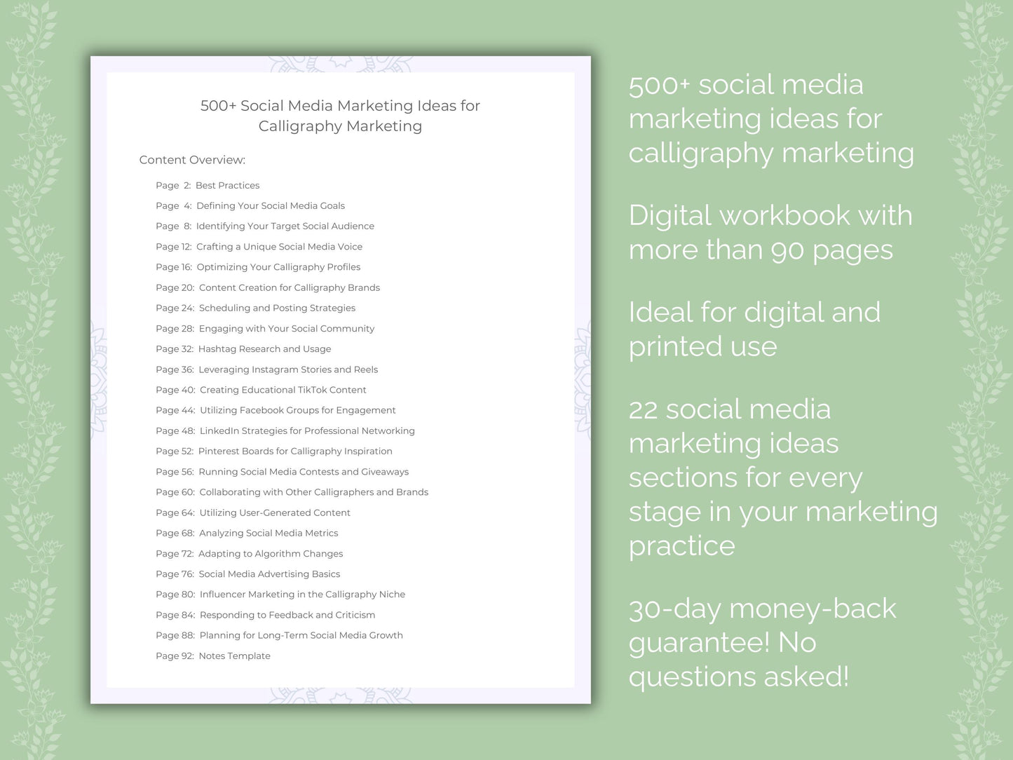 Calligraphy Social Media Marketing Ideas Worksheets