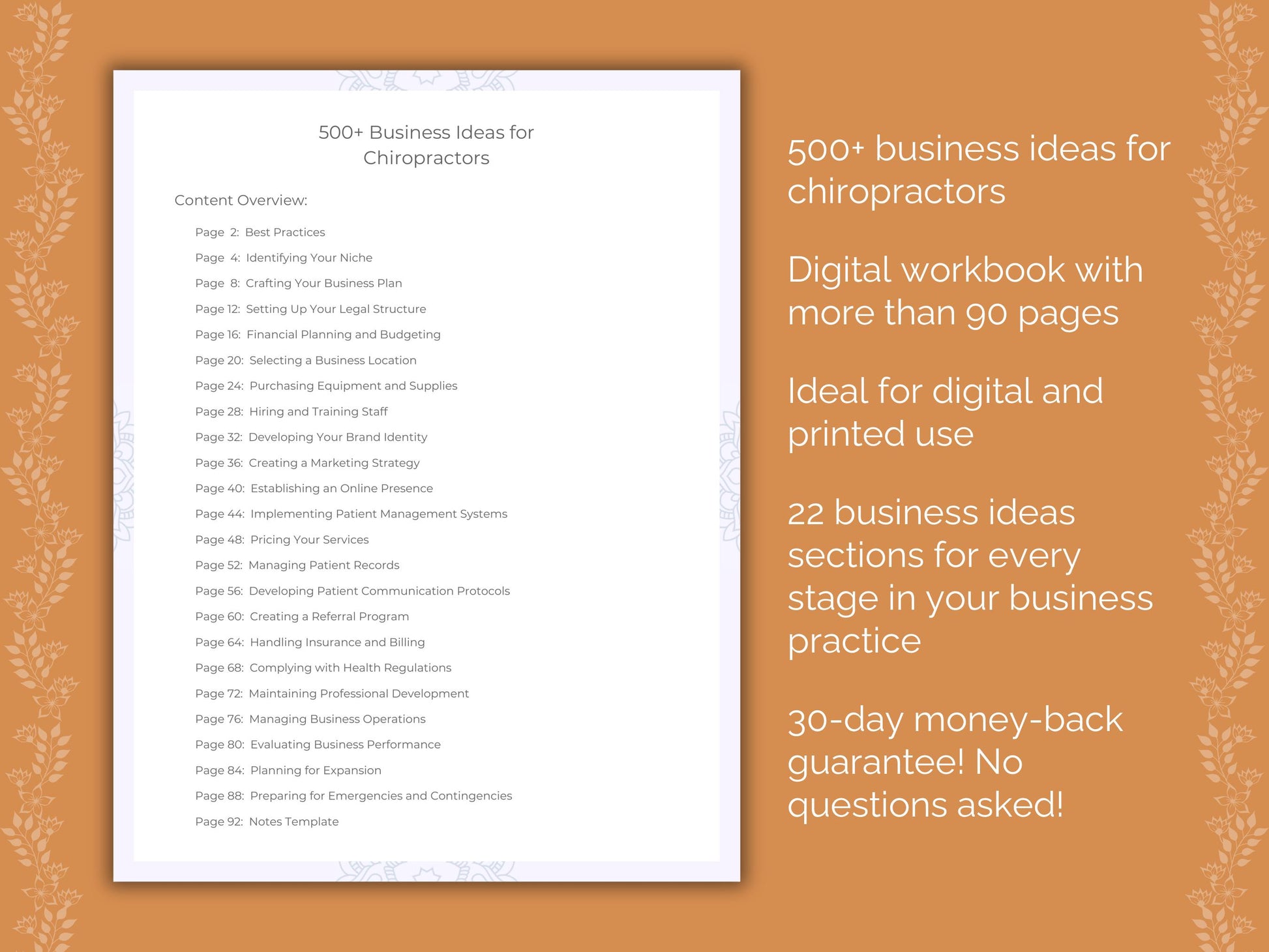 Chiropractors Business Ideas Worksheets