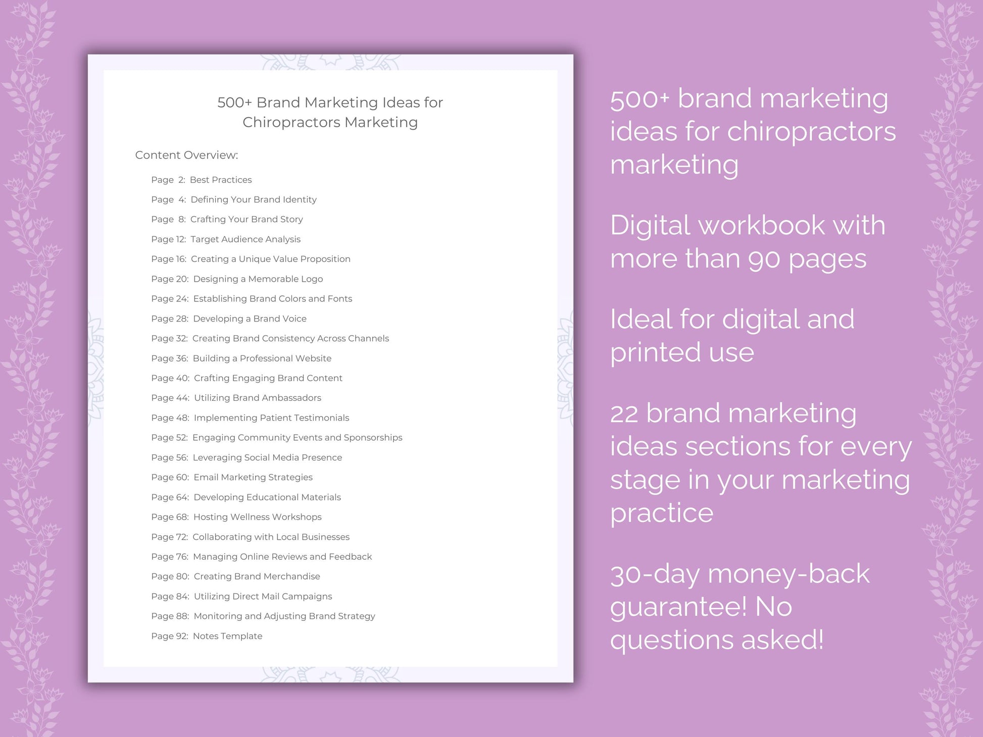 Chiropractors Brand Marketing Ideas Worksheets