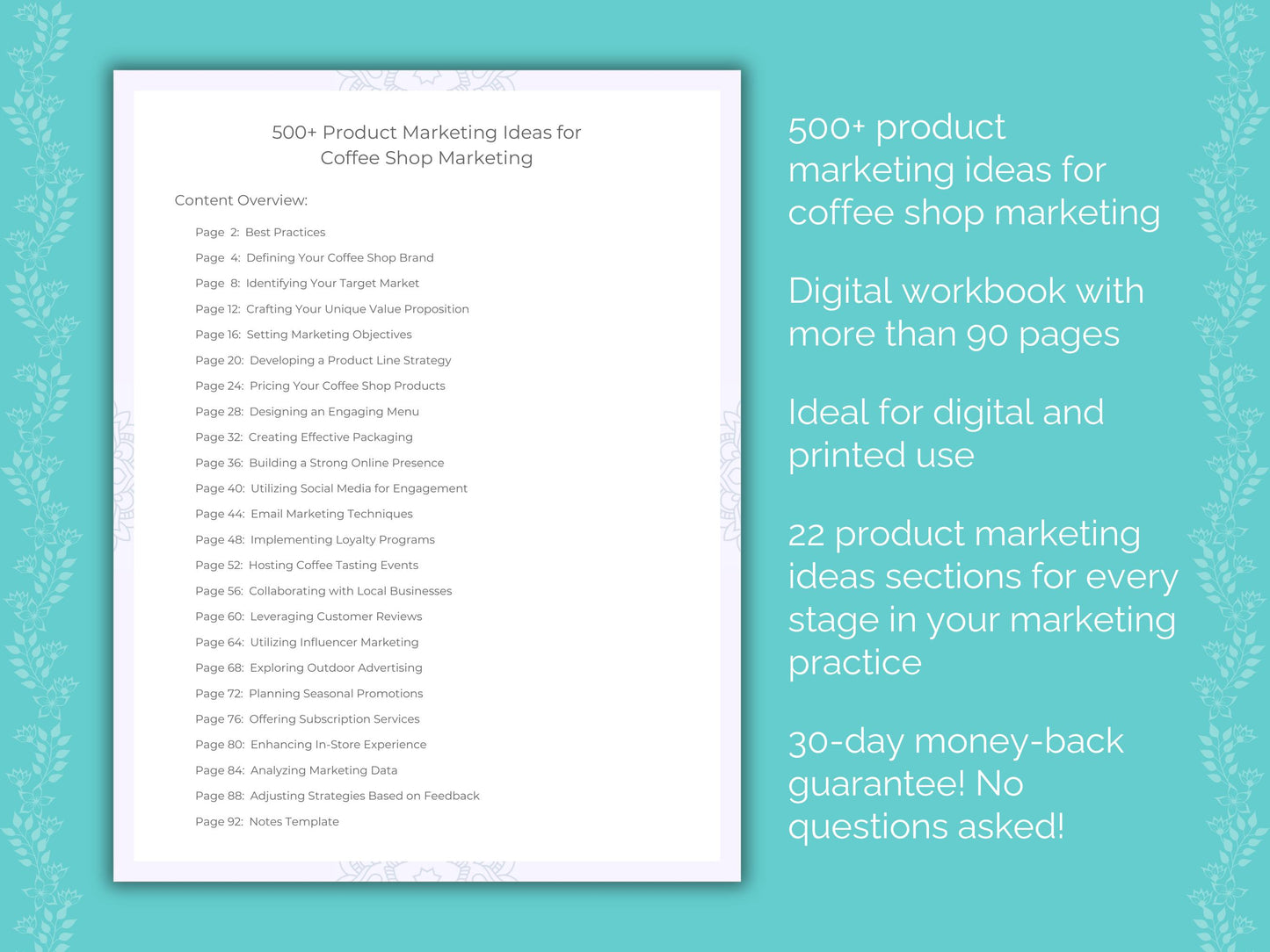 Coffee Shop Product Marketing Ideas Worksheets