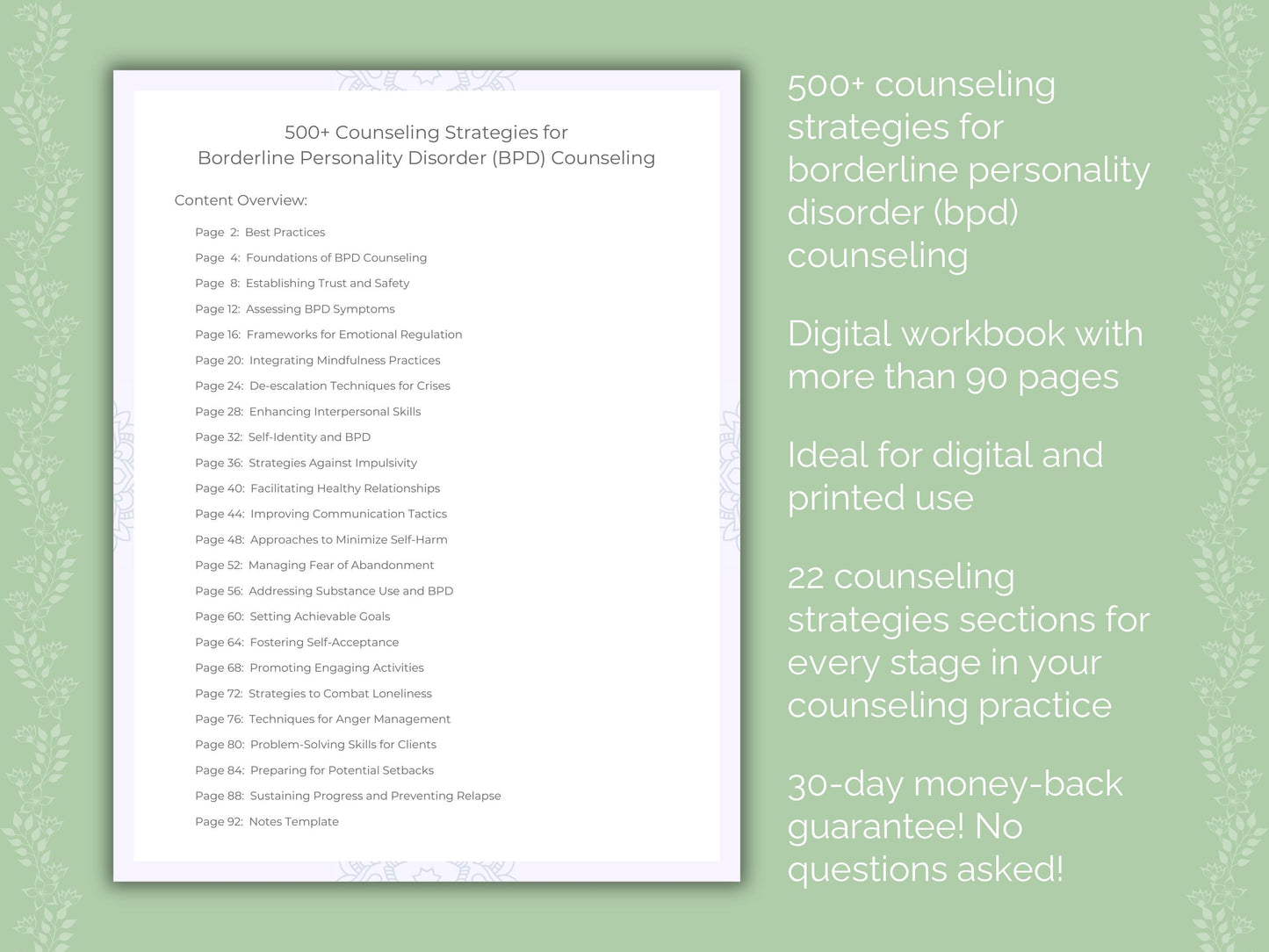 Borderline Personality Disorder (BPD) Counseling Strategies Workbook