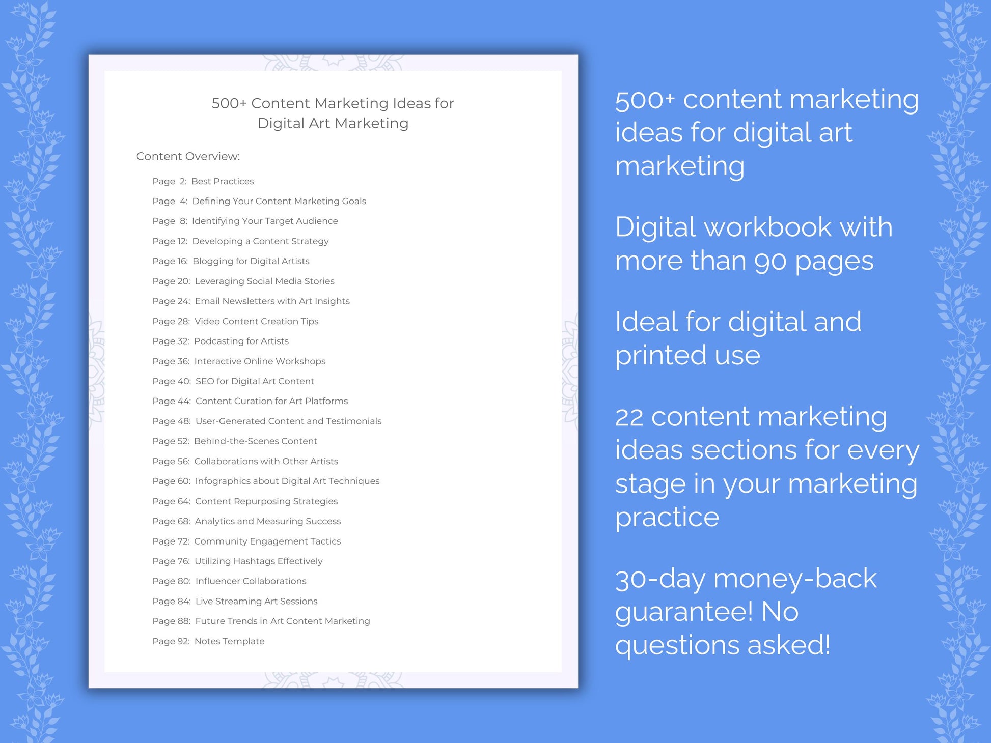 Digital Art Content Marketing Ideas Worksheets