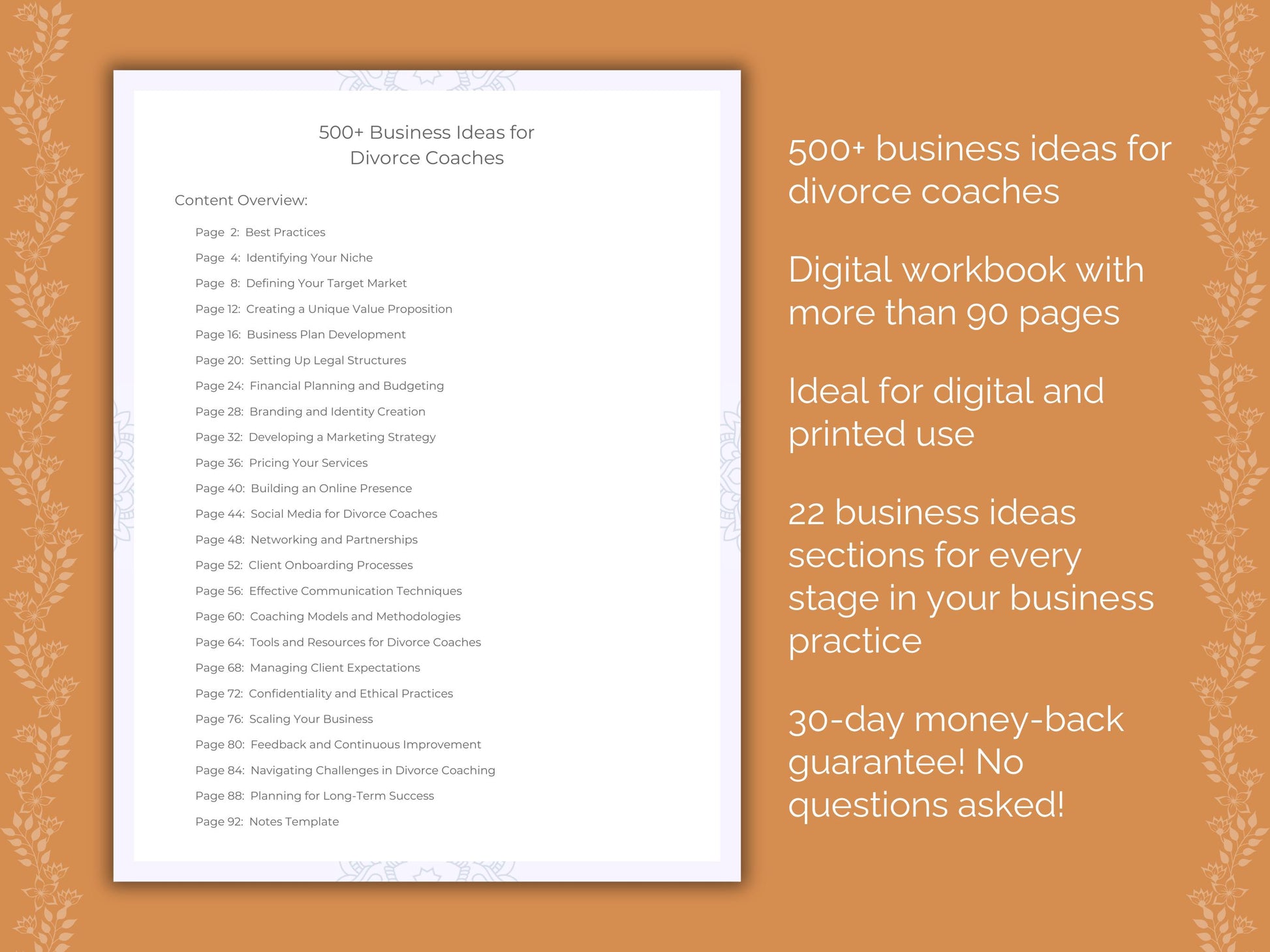 Divorce Coaches Business Ideas Worksheets