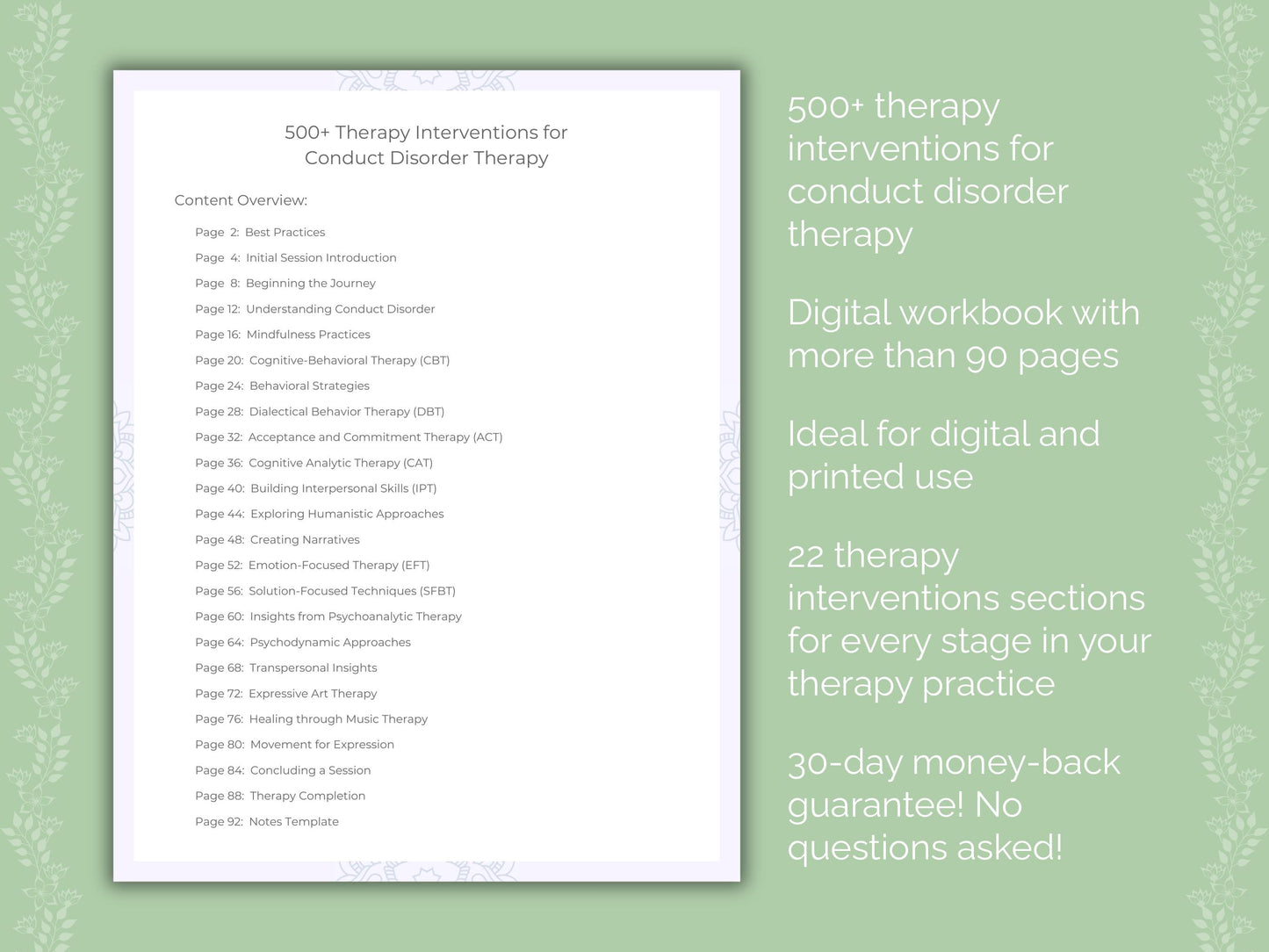 Conduct Disorder Therapy Interventions Resource