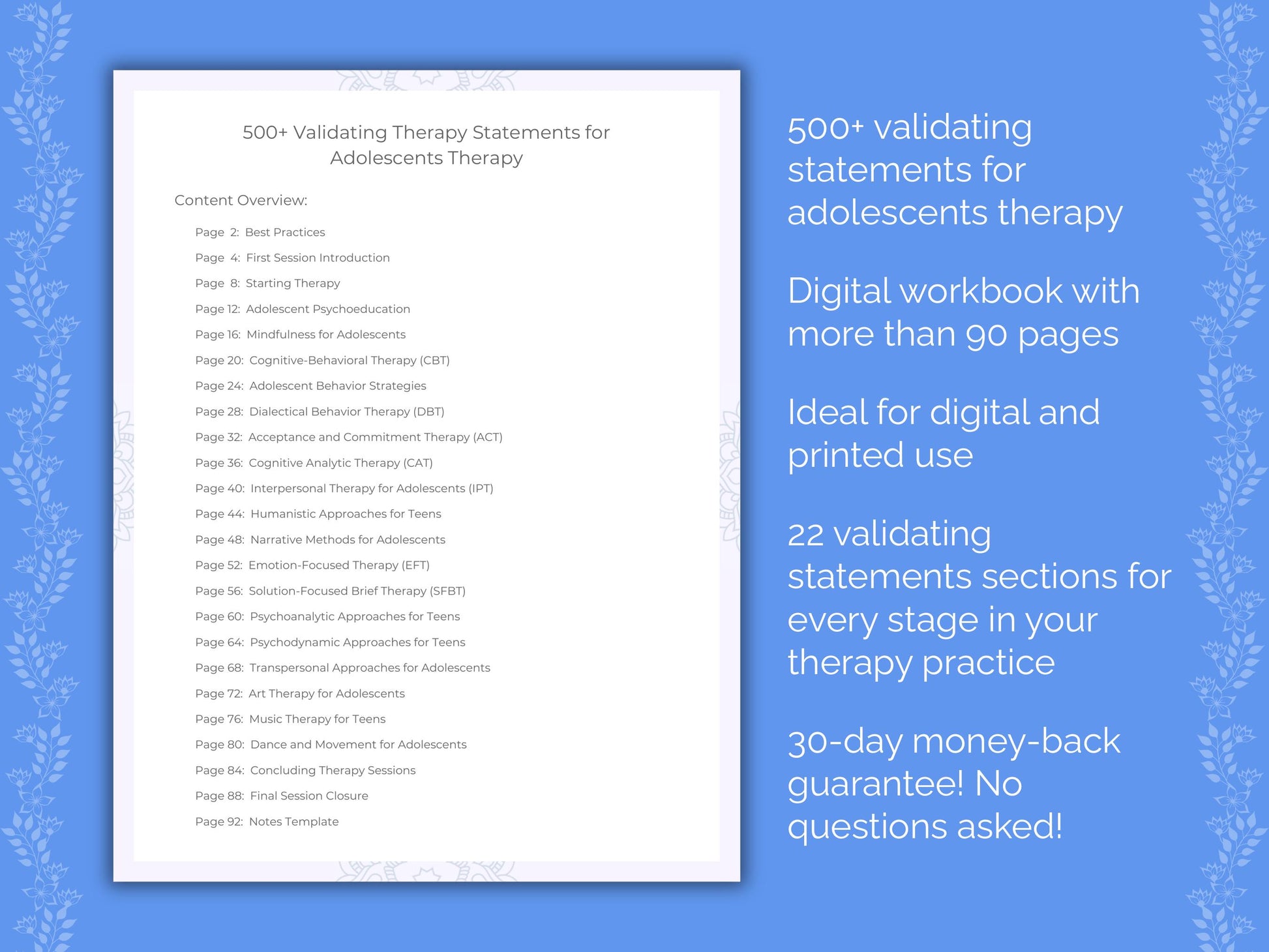 Adolescents Validating Therapy Statements Worksheets
