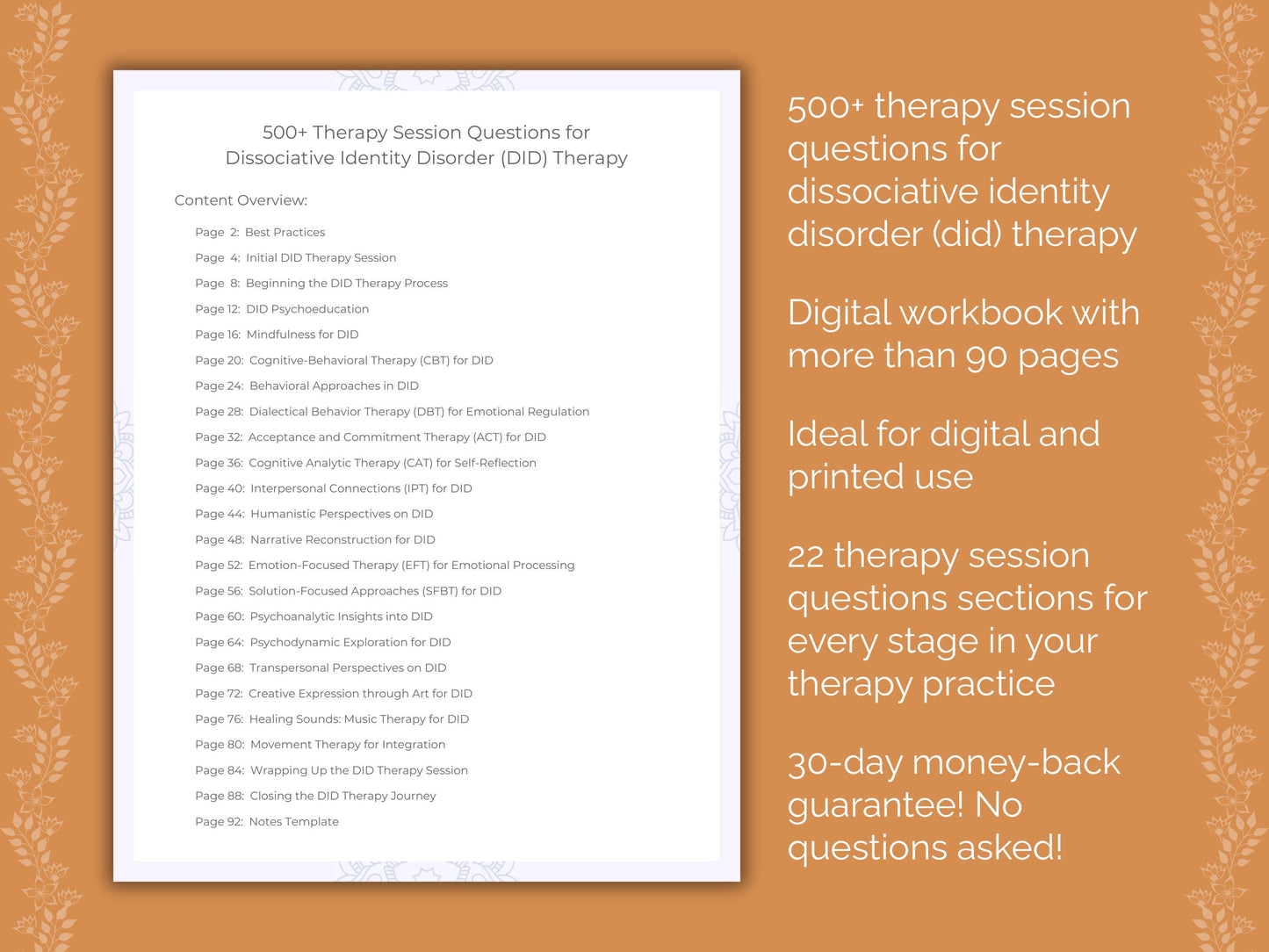 Dissociative Identity Disorder (DID) Therapy Session Questions Workbook