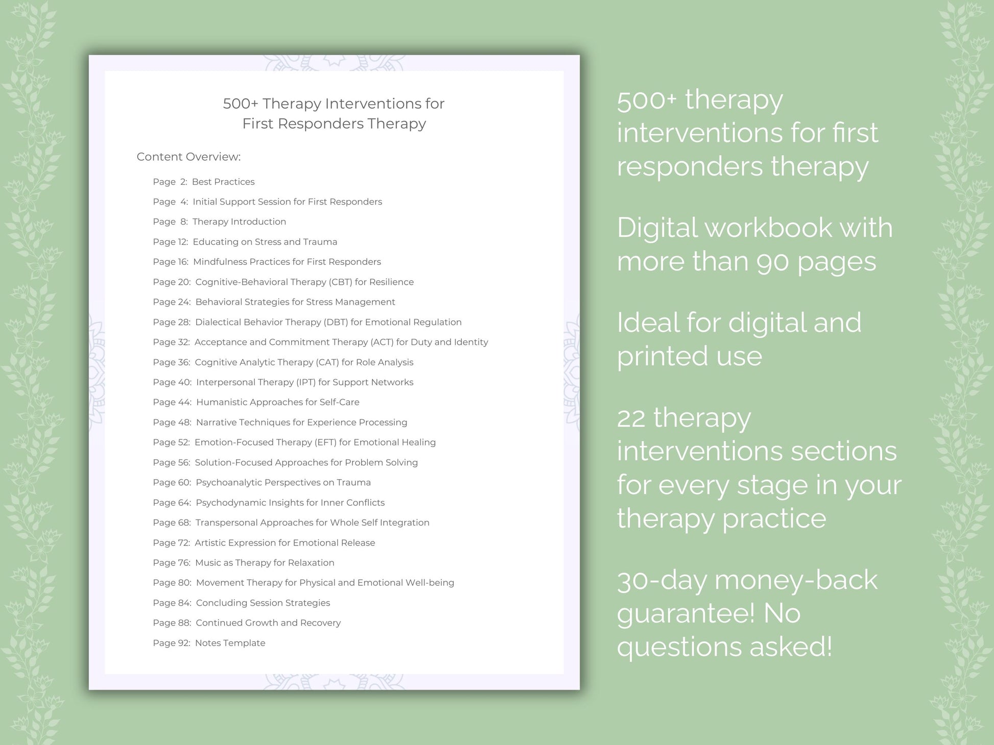 First Responders Therapy Interventions Worksheets