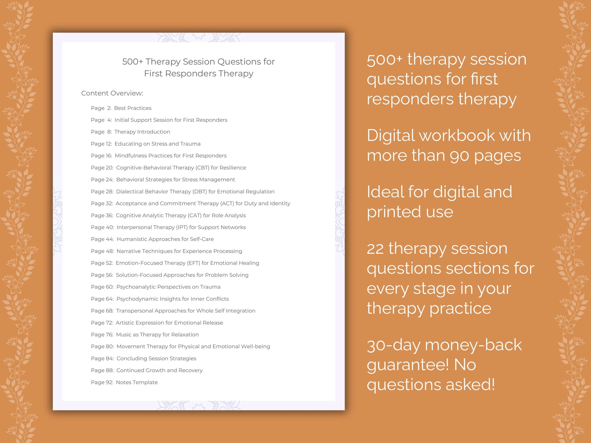 First Responders Therapy Session Questions Worksheets