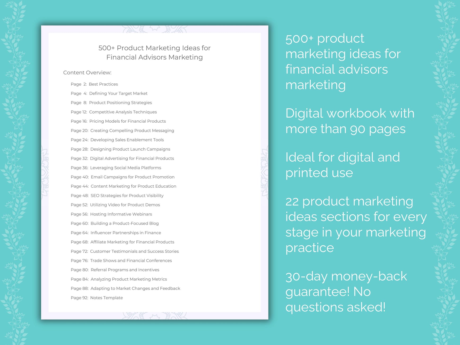 Financial Advisors Product Marketing Ideas Worksheets