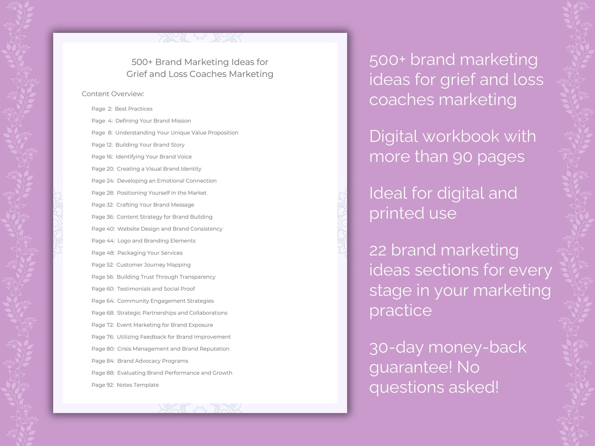 Grief and Loss Coaches Marketing Worksheets