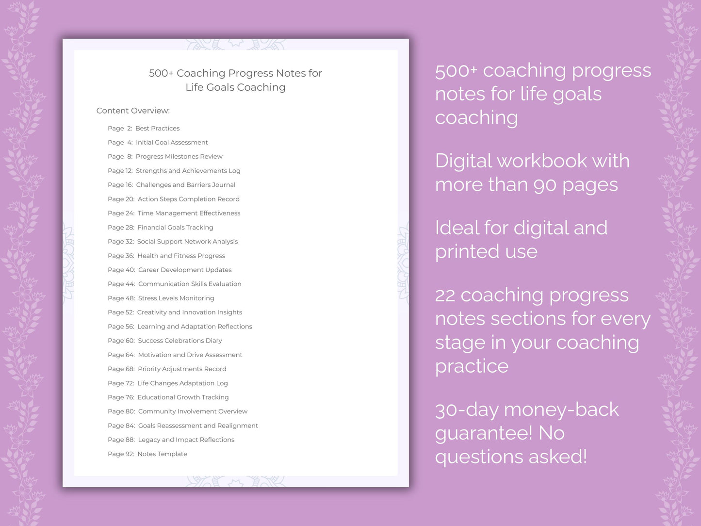 Life Goals Coaching Progress Notes Resource