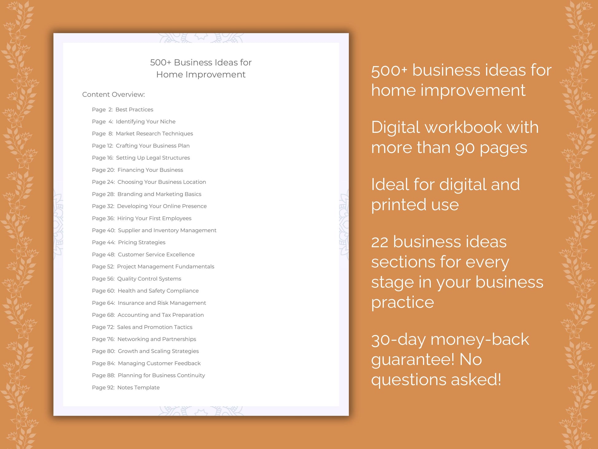 Home Improvement Business Worksheets