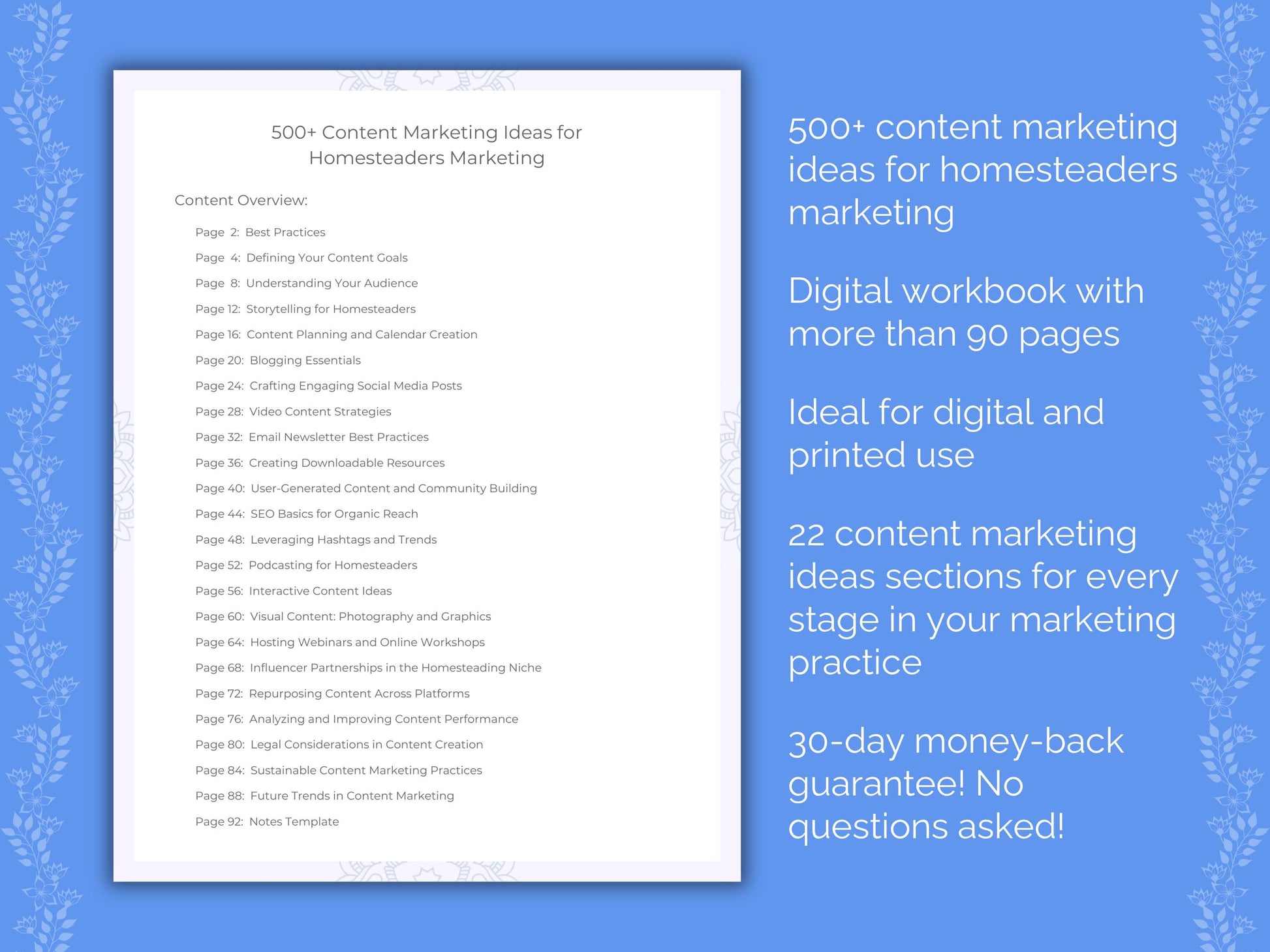 Homesteaders Content Marketing Ideas Worksheets