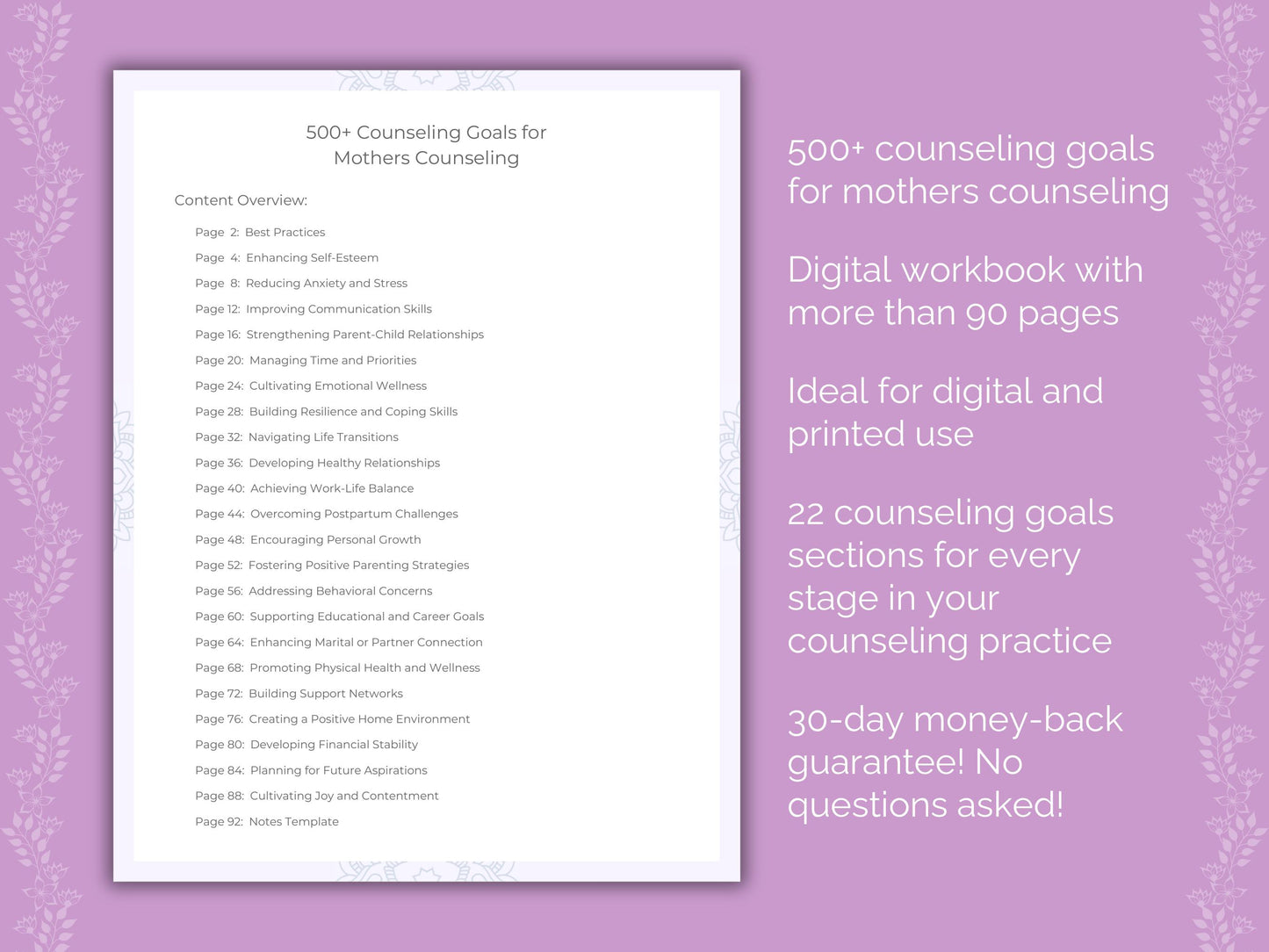 Mothers Counseling Goals Workbook