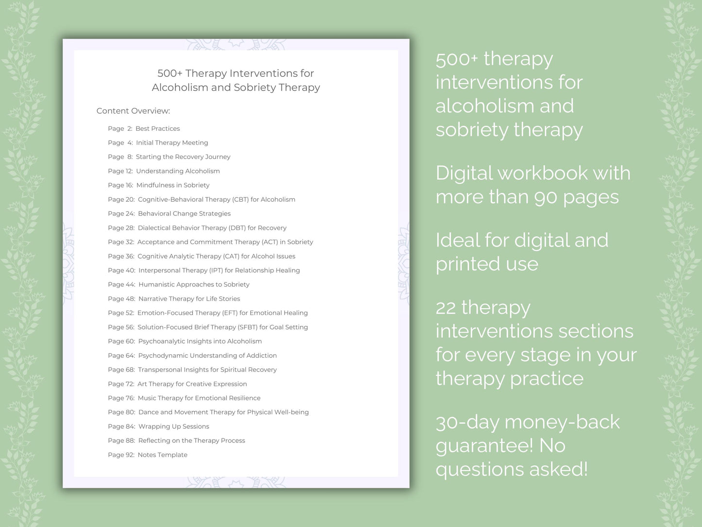 Alcoholism and Sobriety Therapy Interventions Worksheets
